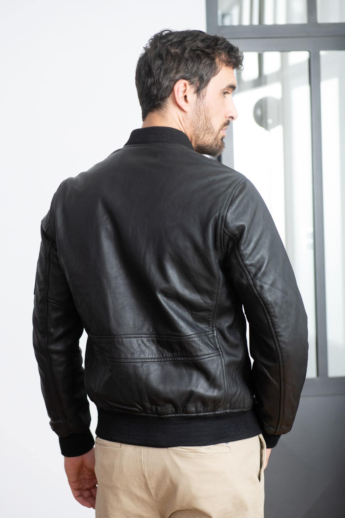 Schott NYC Giubbotto Bomber In Pelle Uomo LCBOMBERS - Classico Modello In Pelle Nera, Taglia M
