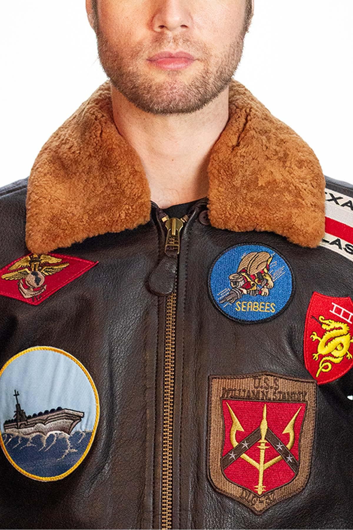 Giacche Uomo Top Gun TG-LEA-02 JACKET MEN BROWN — vista 7