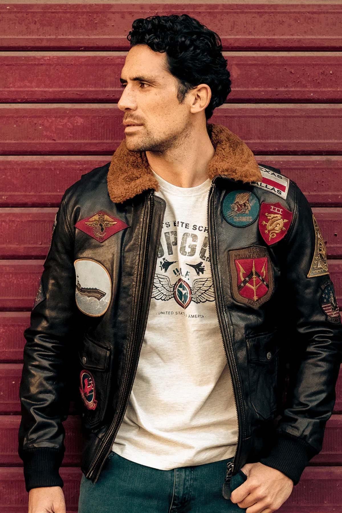 Giacche Uomo Top Gun TG-LEA-02 JACKET MEN BROWN — vista 3