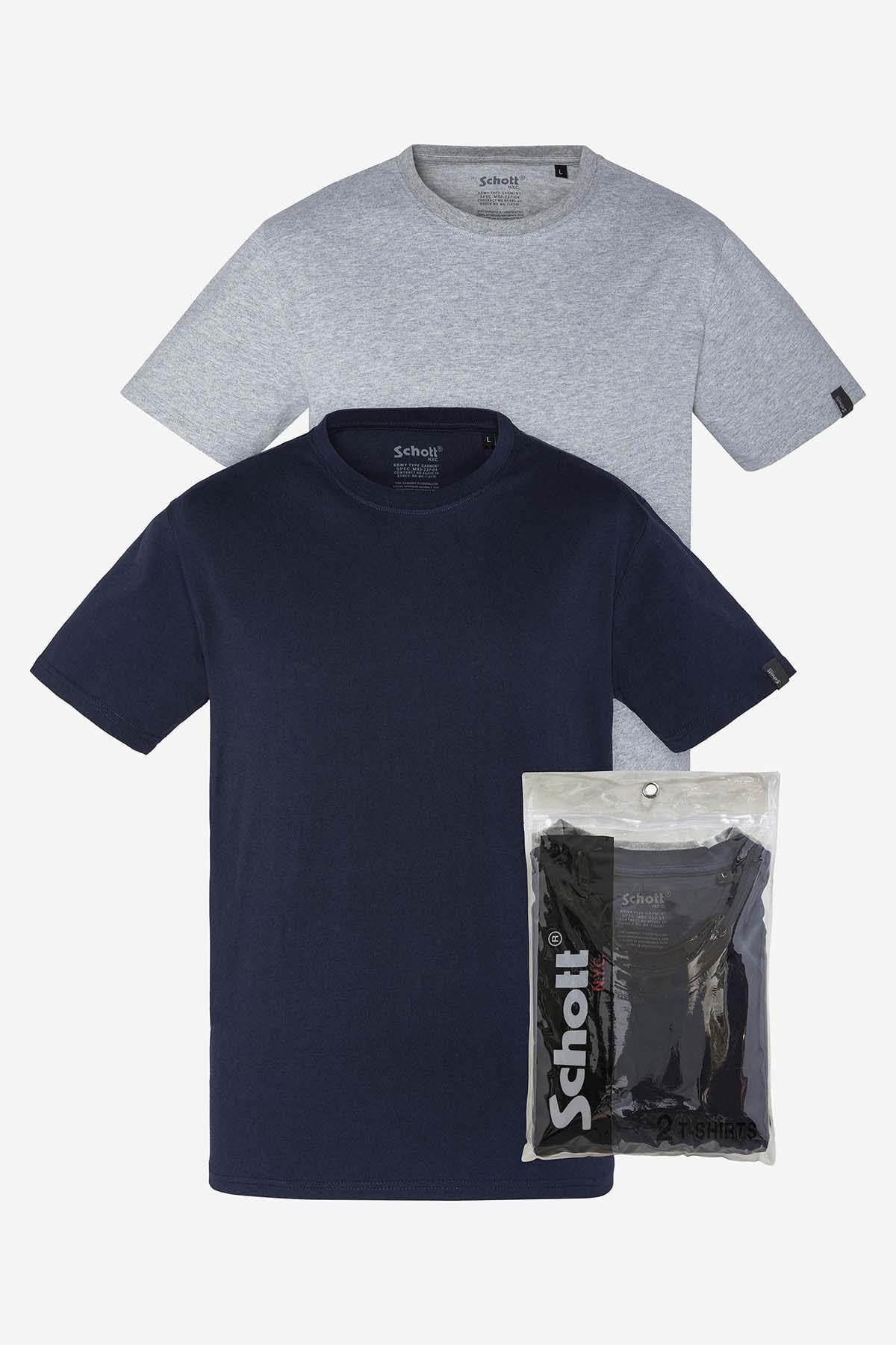 T-shirt Uomo Schott TS01MC NAVY/GREY — vista 1