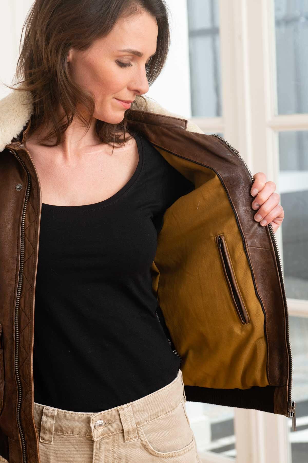 Blouson Femme Rose Garden AIR PILOT LAMB DARK COGNAC — vue 4