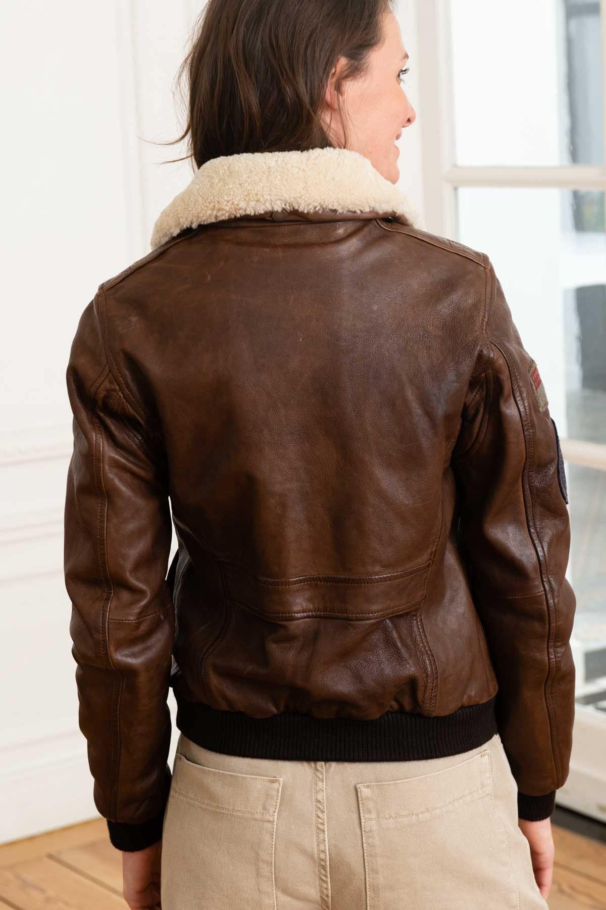 Blouson Femme Rose Garden AIR PILOT LAMB DARK COGNAC — vue 6