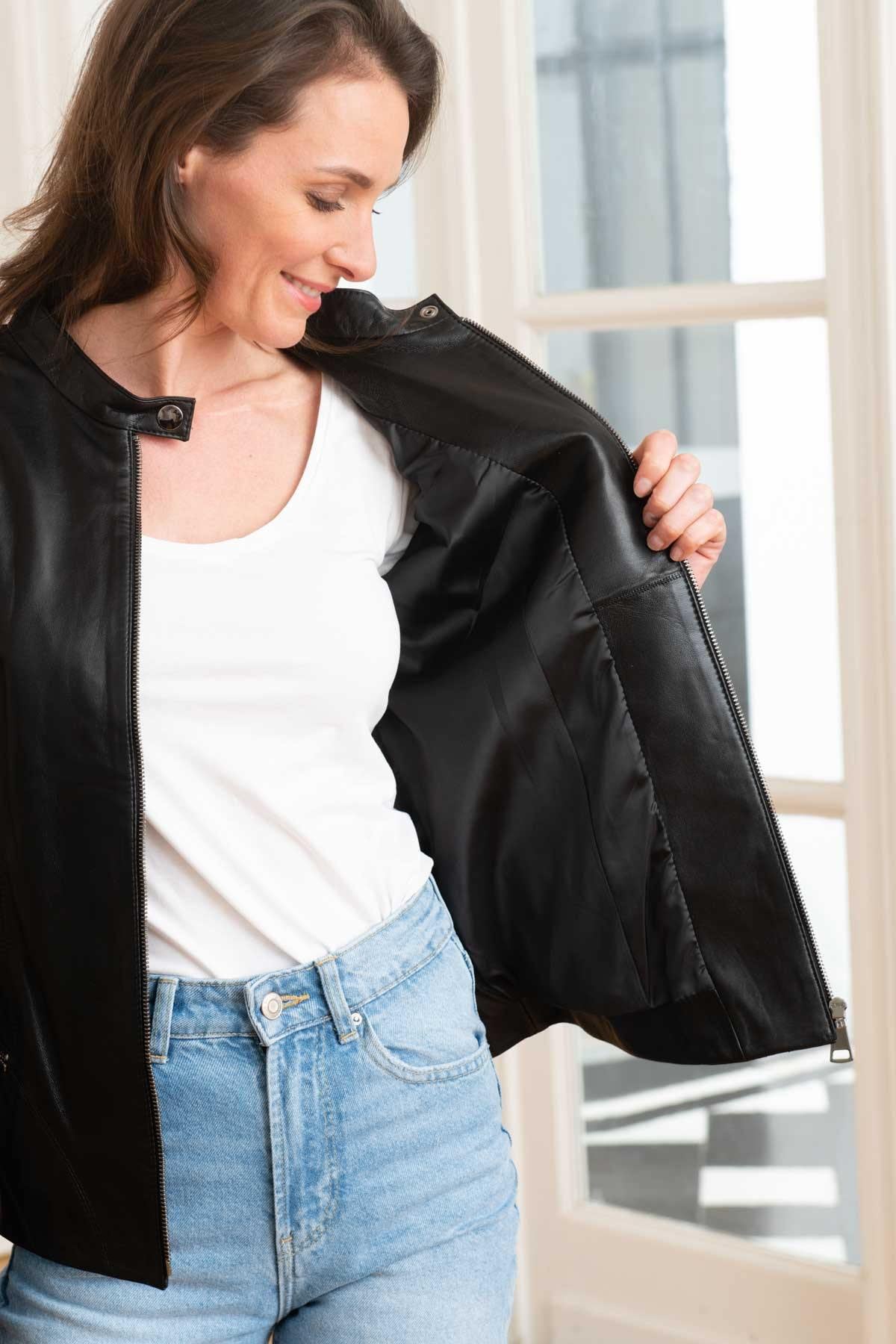 Damen Jacke Cityzen CHRISTELLE AGNEAU PERLE NOIR — Ansicht 3