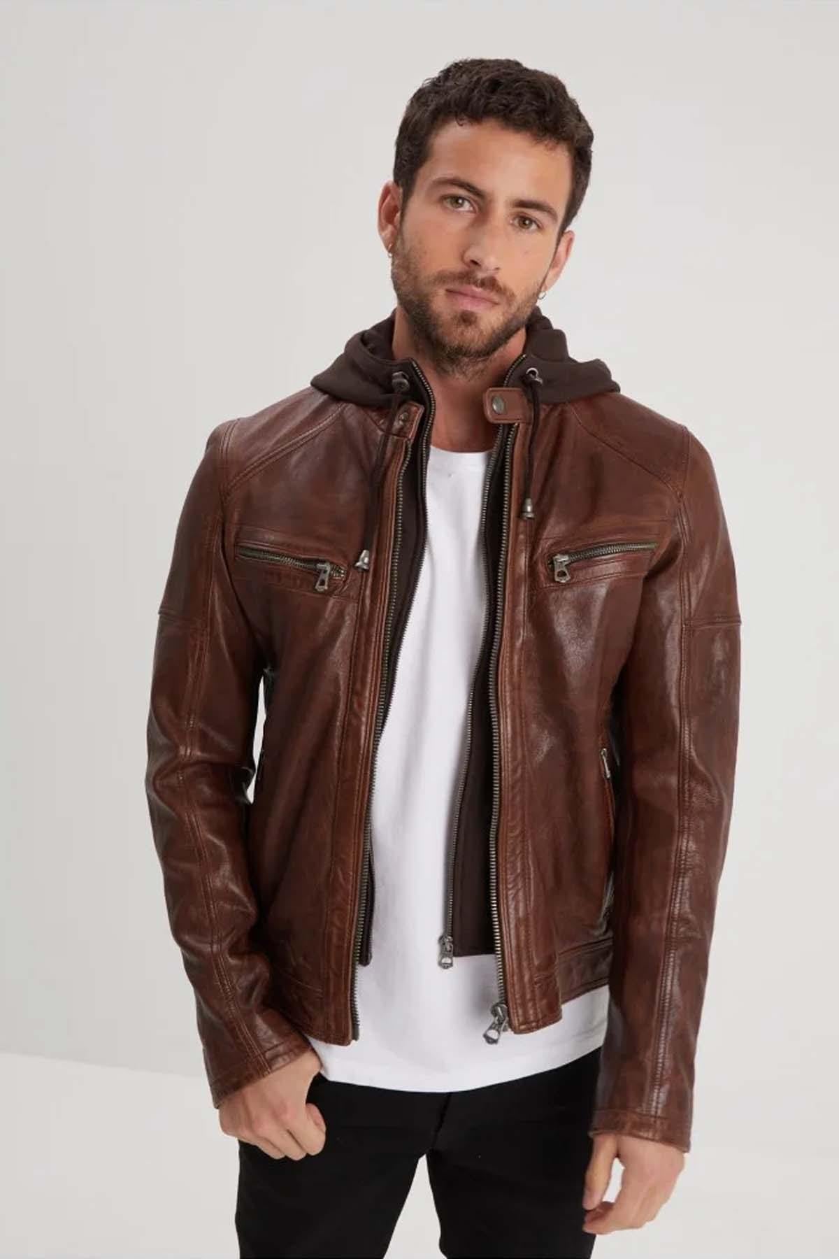 Giacche Uomo Daytona BISHOP HOOD LAMB PAOLO DARK COGNAC — vista 5