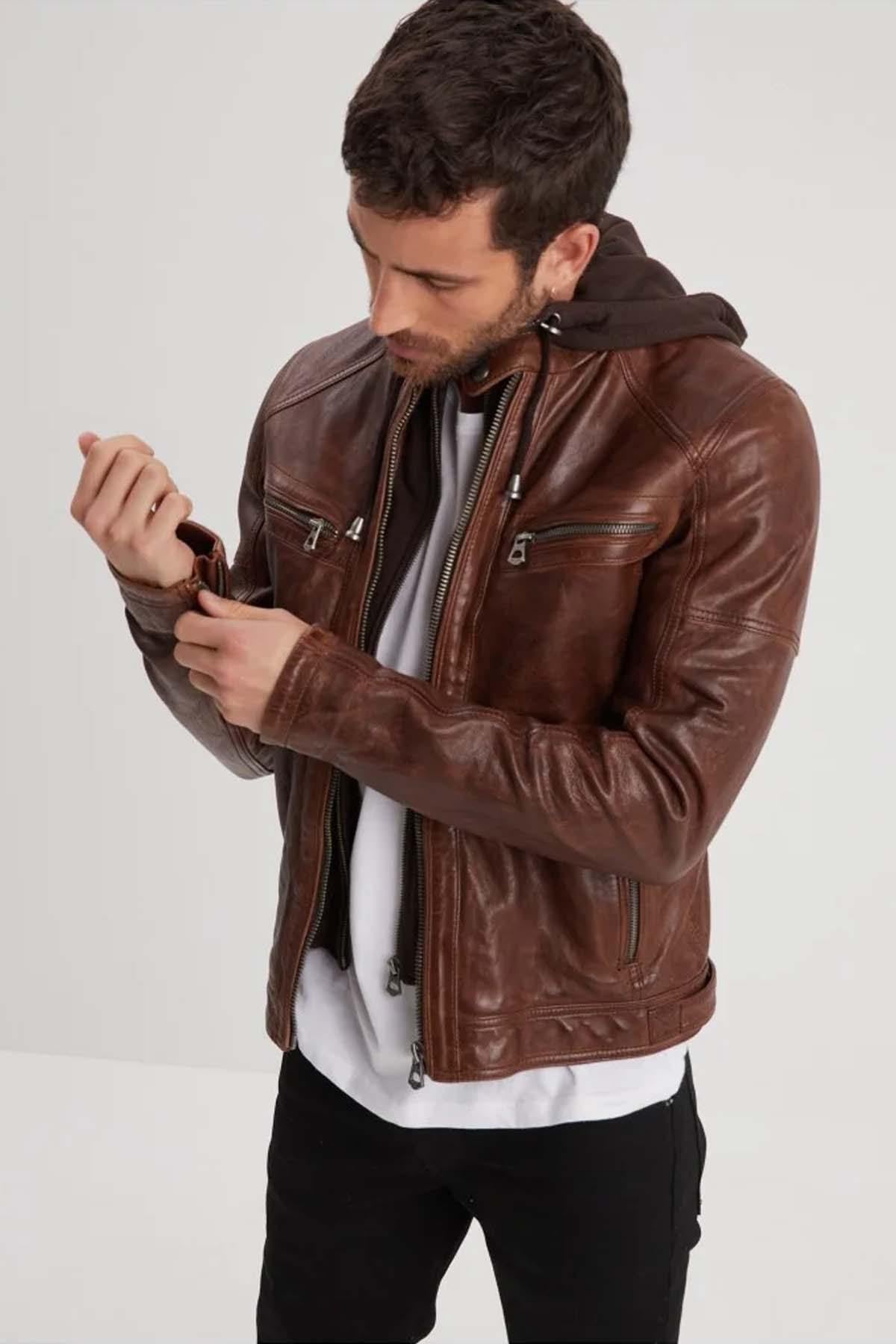 Giacche Uomo Daytona BISHOP HOOD LAMB PAOLO DARK COGNAC — vista 3