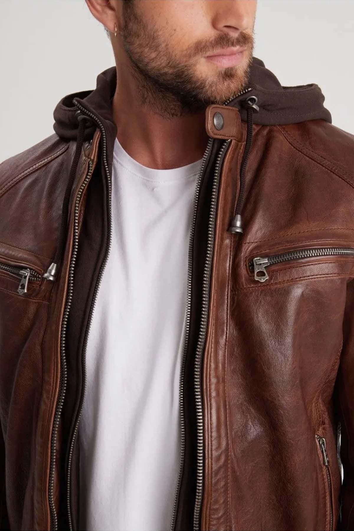 Giacche Uomo Daytona BISHOP HOOD LAMB PAOLO DARK COGNAC — vista 7