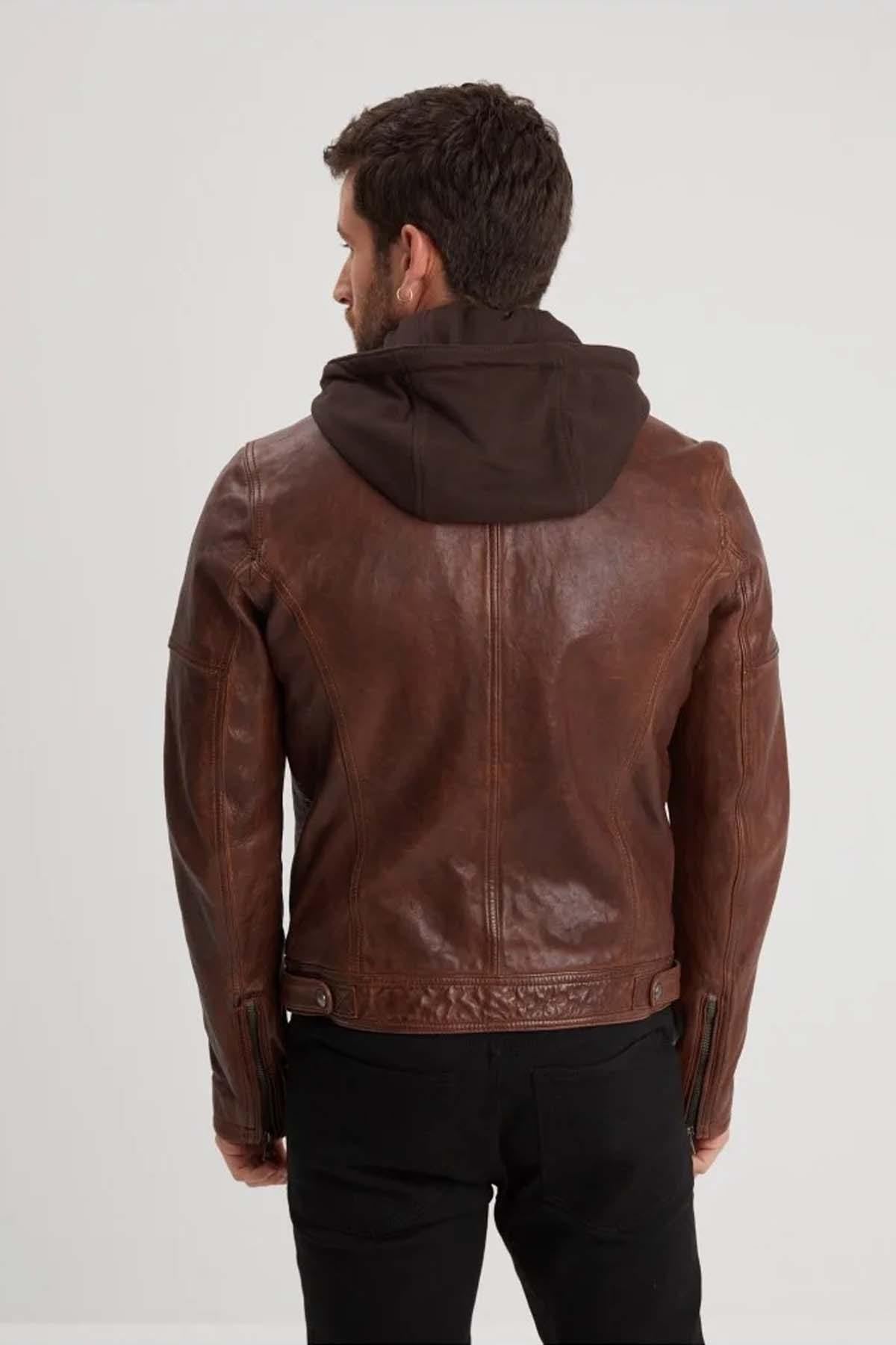 Giacche Uomo Daytona BISHOP HOOD LAMB PAOLO DARK COGNAC — vista 8