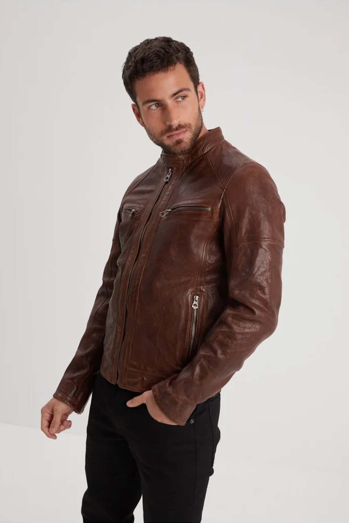 Giacche Uomo Daytona BISHOP HOOD LAMB PAOLO DARK COGNAC — vista 4