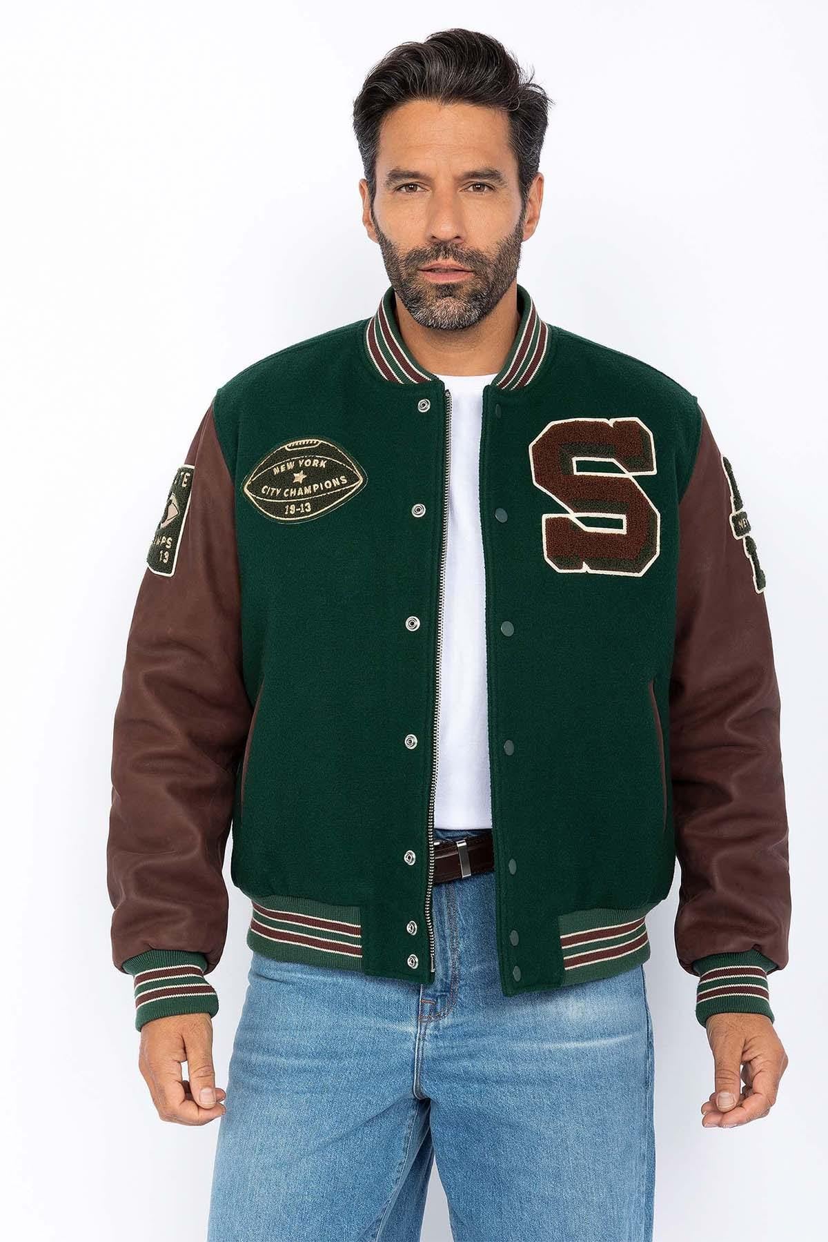 Blouson Homme Schott LCTEDDYBD2 GREEN/CORDOVAN — vue 3