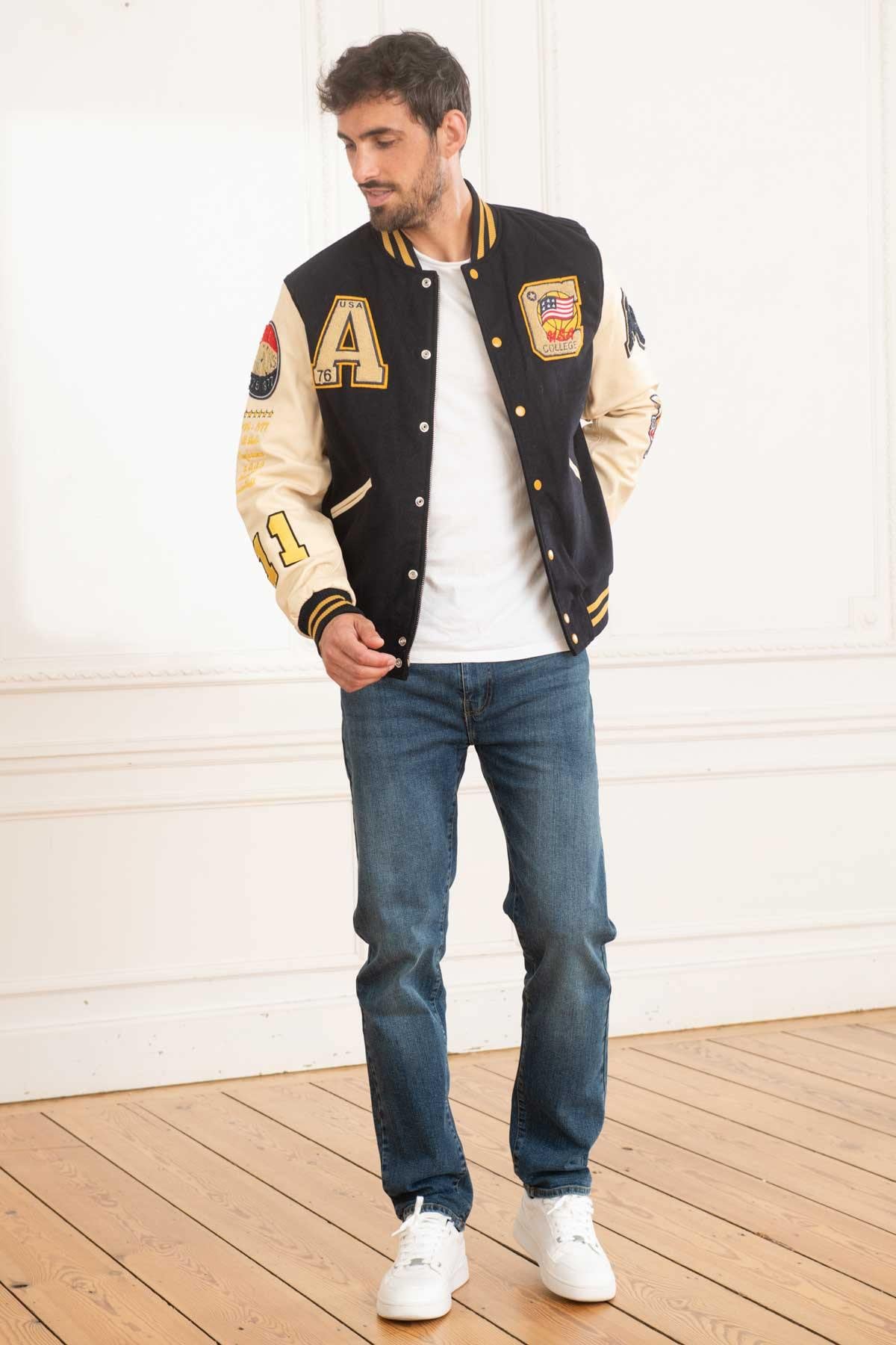 Blouson Homme American College AC-17 NAVY BEIGE — vue 2