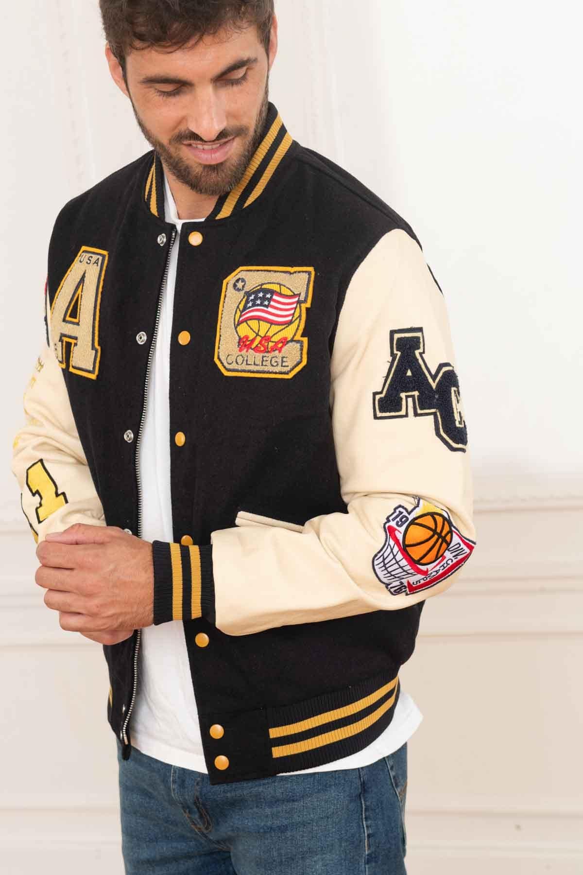 Blouson Homme American College AC-17 NAVY BEIGE — vue 3