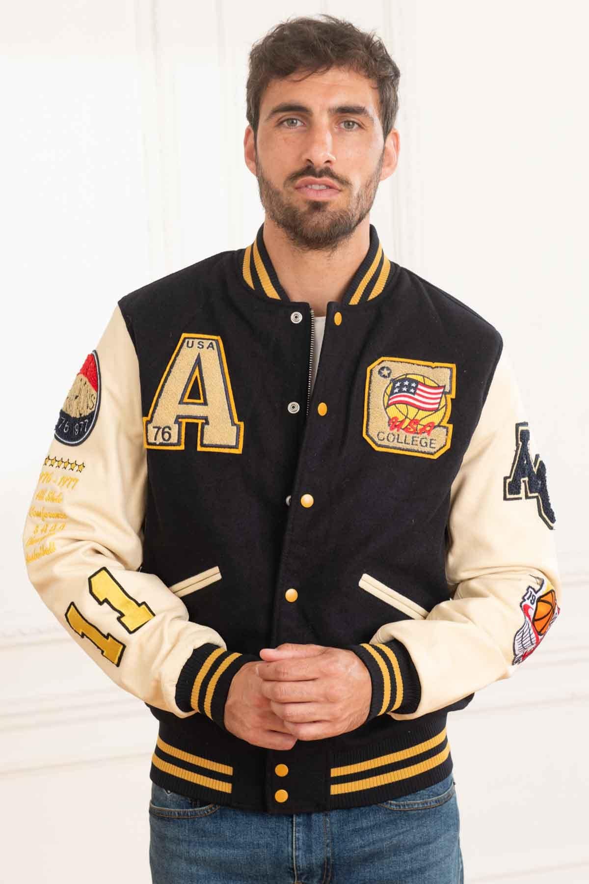 Blouson Homme American College AC-17 NAVY BEIGE — vue 1