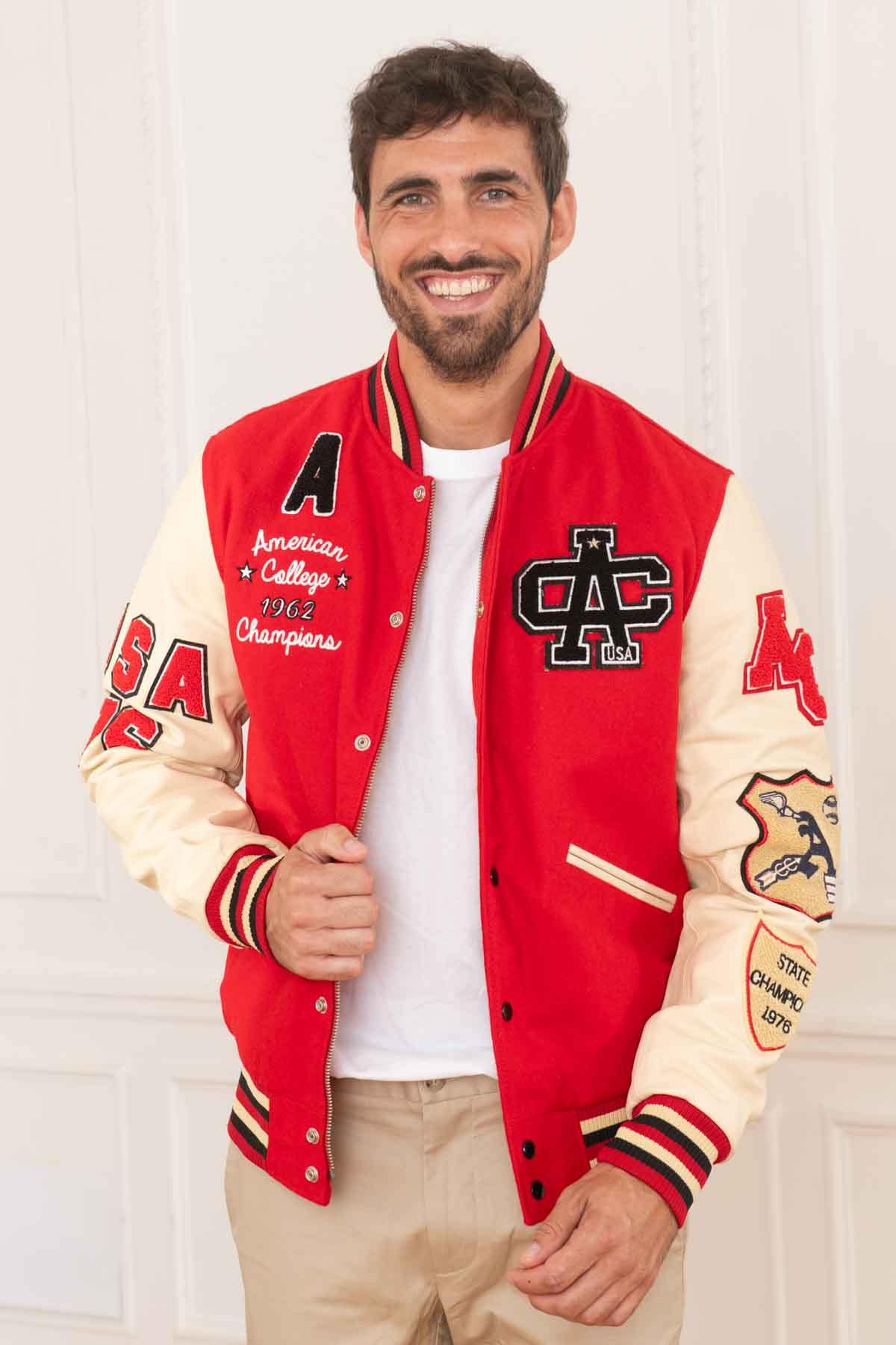 Blouson Homme American College AC-10 RED BEIGE — vue 3
