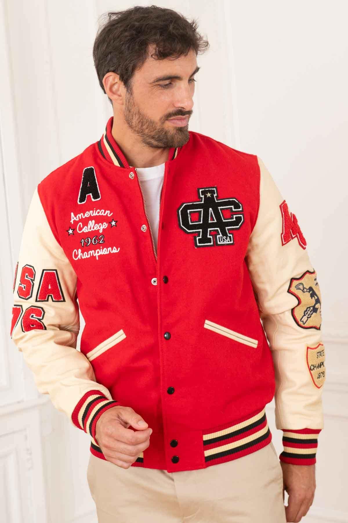 Blouson Homme American College AC-10 RED BEIGE — vue 1