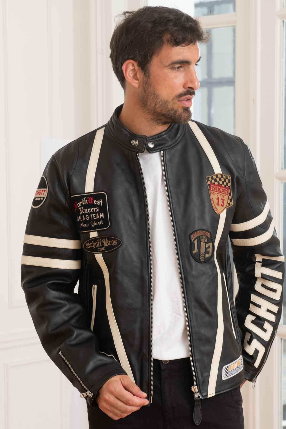 Giacche Uomo Schott LCBIKERBADGE BLACK — vista 1