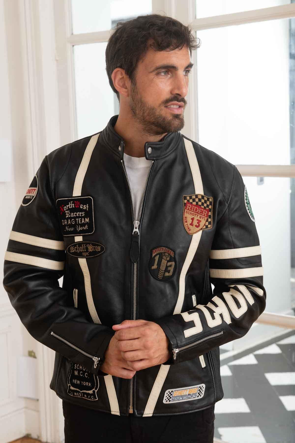 Giacche Uomo Schott LCBIKERBADGE BLACK — vista 3
