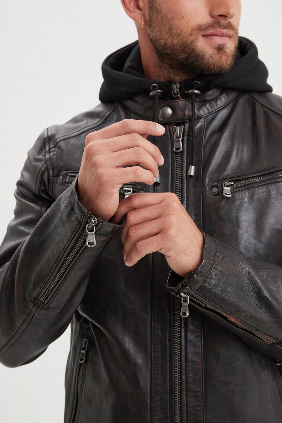 Blouson Homme Daytona WINSTONER SHEEP KANVAL BLACK/COGNAC — vue 3