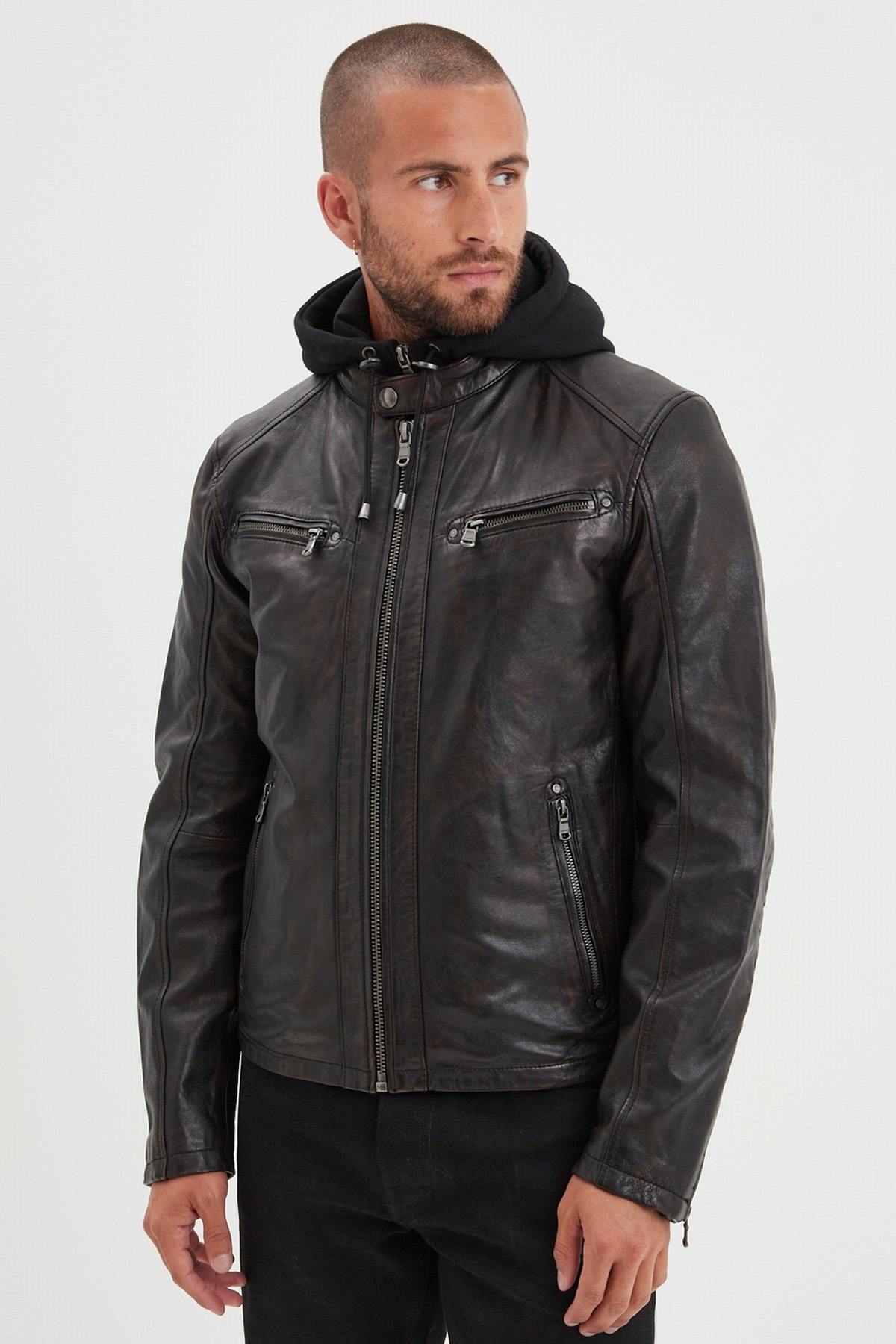 Blouson Homme Daytona WINSTONER SHEEP KANVAL BLACK/COGNAC — vue 2