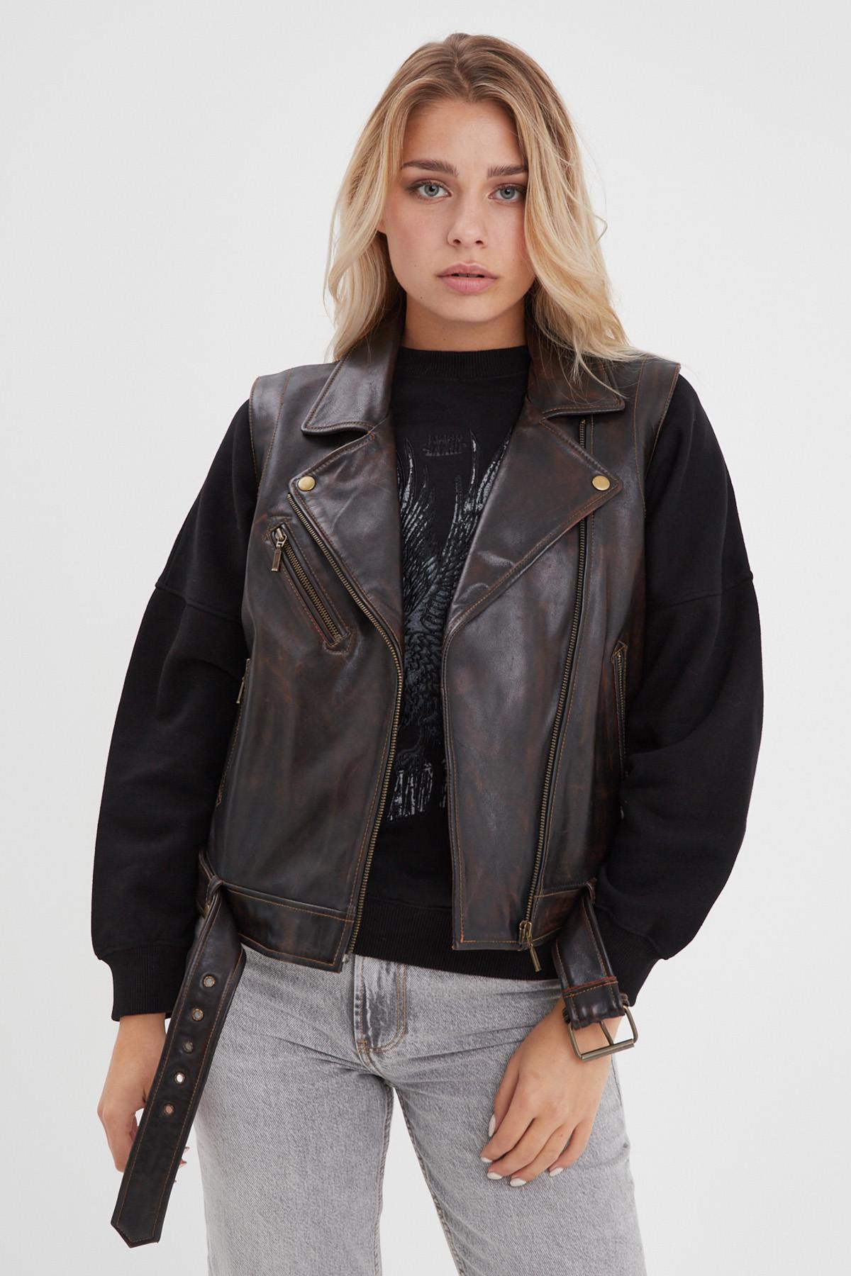 Damen Jacke Rose Garden MADELINE SHEEP VEG KANWAL WASHED BLACK COGNAC — Ansicht 1