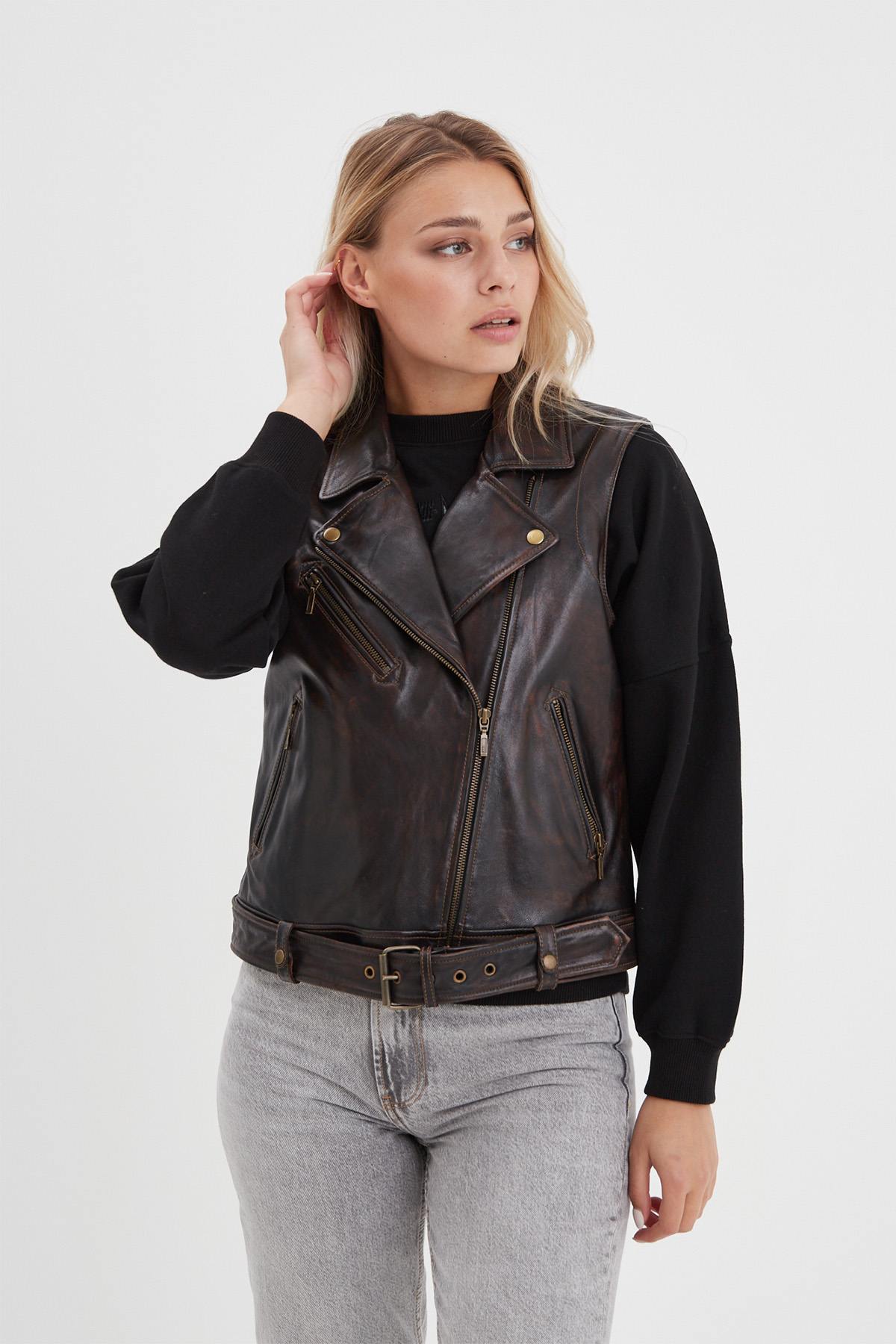 Damen Jacke Rose Garden MADELINE SHEEP VEG KANWAL WASHED BLACK COGNAC — Ansicht 4