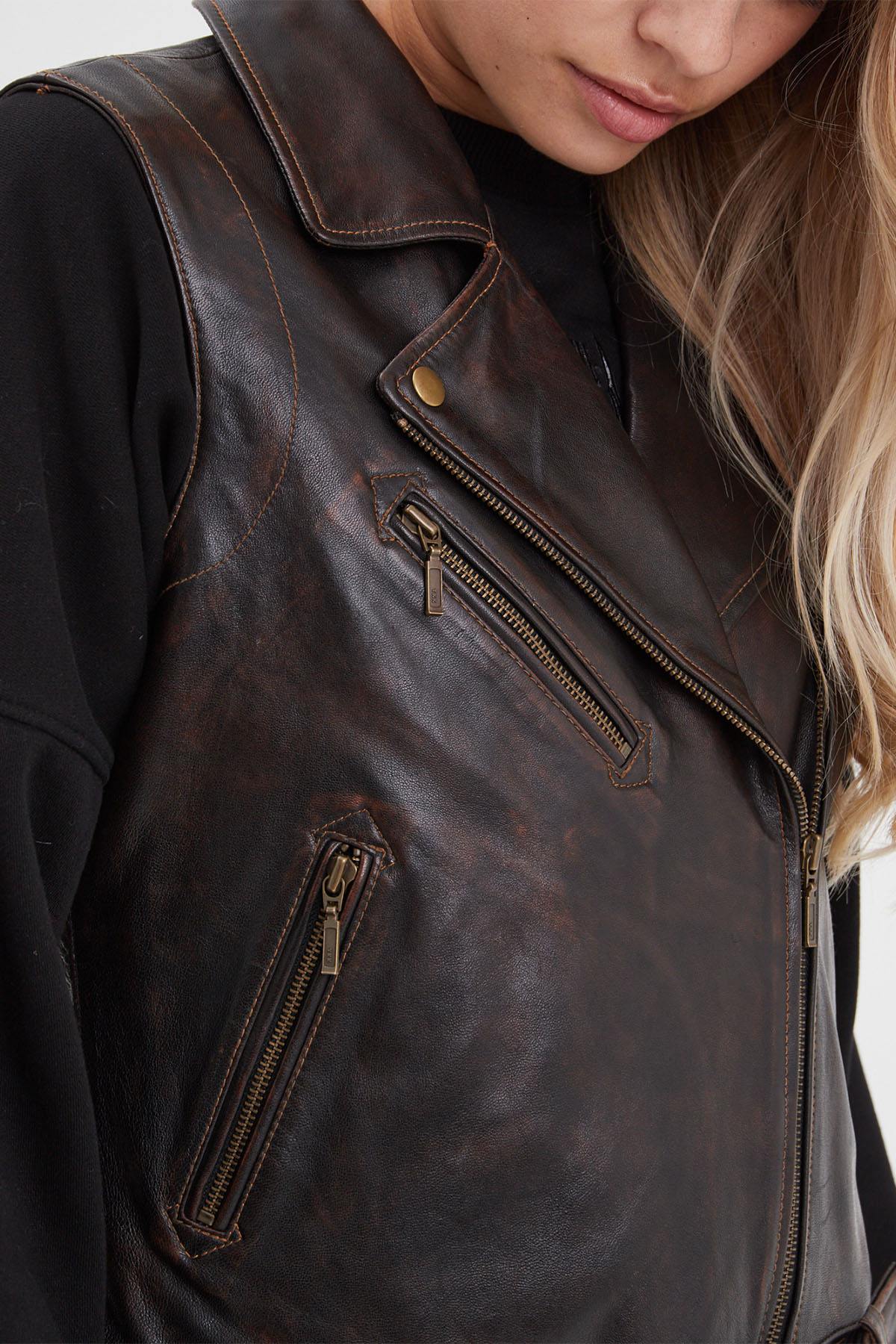 Damen Jacke Rose Garden MADELINE SHEEP VEG KANWAL WASHED BLACK COGNAC — Ansicht 3