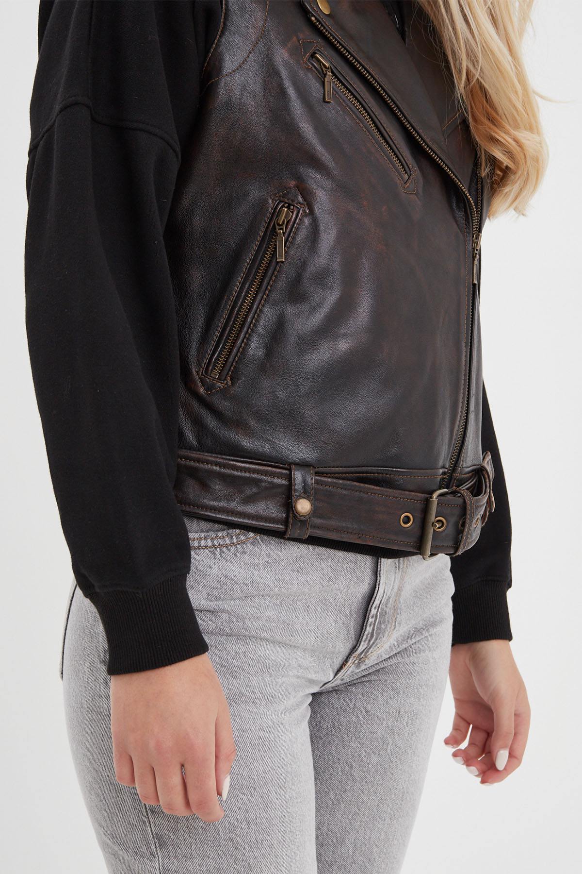 Damen Jacke Rose Garden MADELINE SHEEP VEG KANWAL WASHED BLACK COGNAC — Ansicht 7
