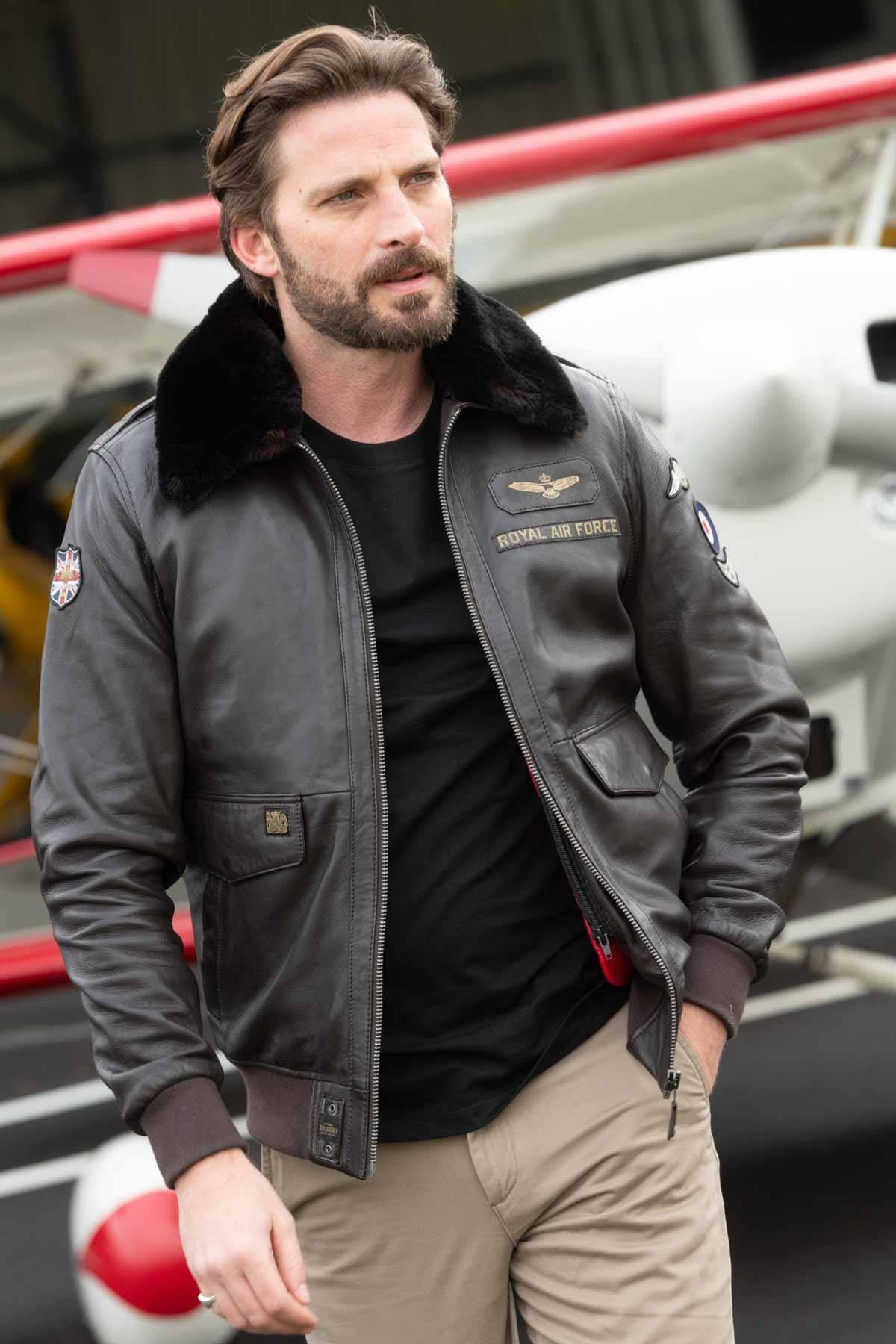 Chaqueta Hombre Royal Air Force BERLINER DARK BROWN — vista 1