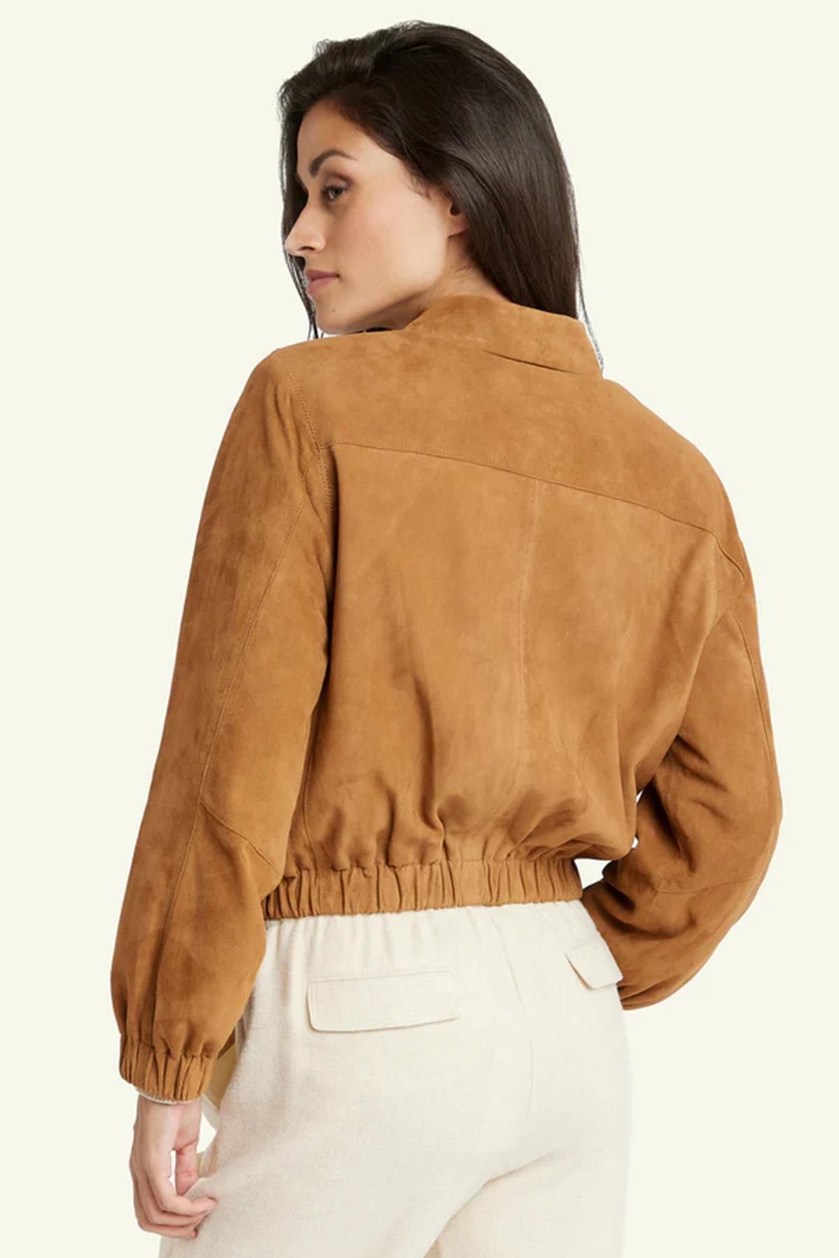 Damen Jacke Serge Pariente CLOTILDE GOAT SUEDE COGNAC — Ansicht 2