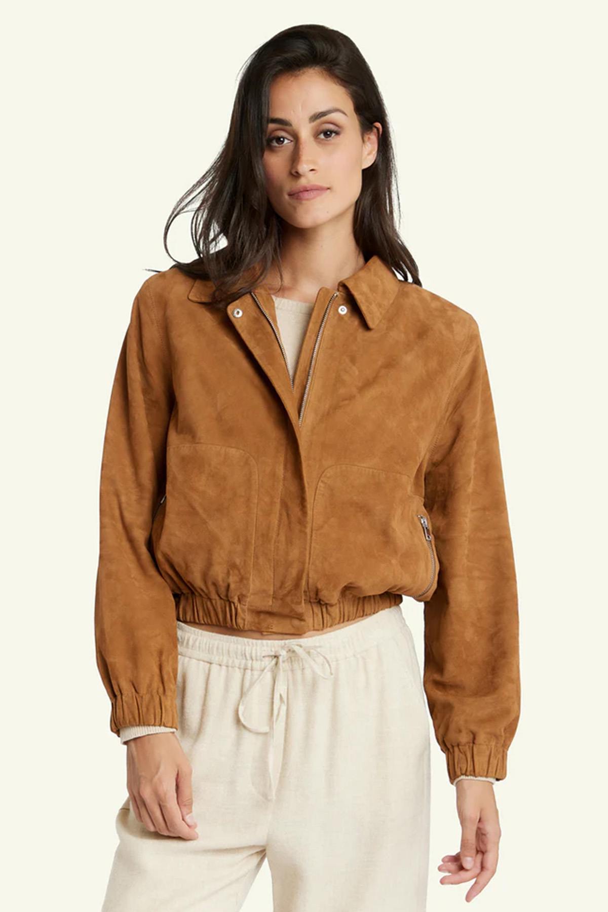Damen Jacke Serge Pariente CLOTILDE GOAT SUEDE COGNAC — Ansicht 1