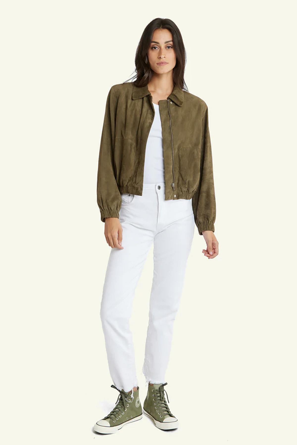 Damen Jacke Serge Pariente CLOTILDE GOAT SUEDE KHAKI — Ansicht 4