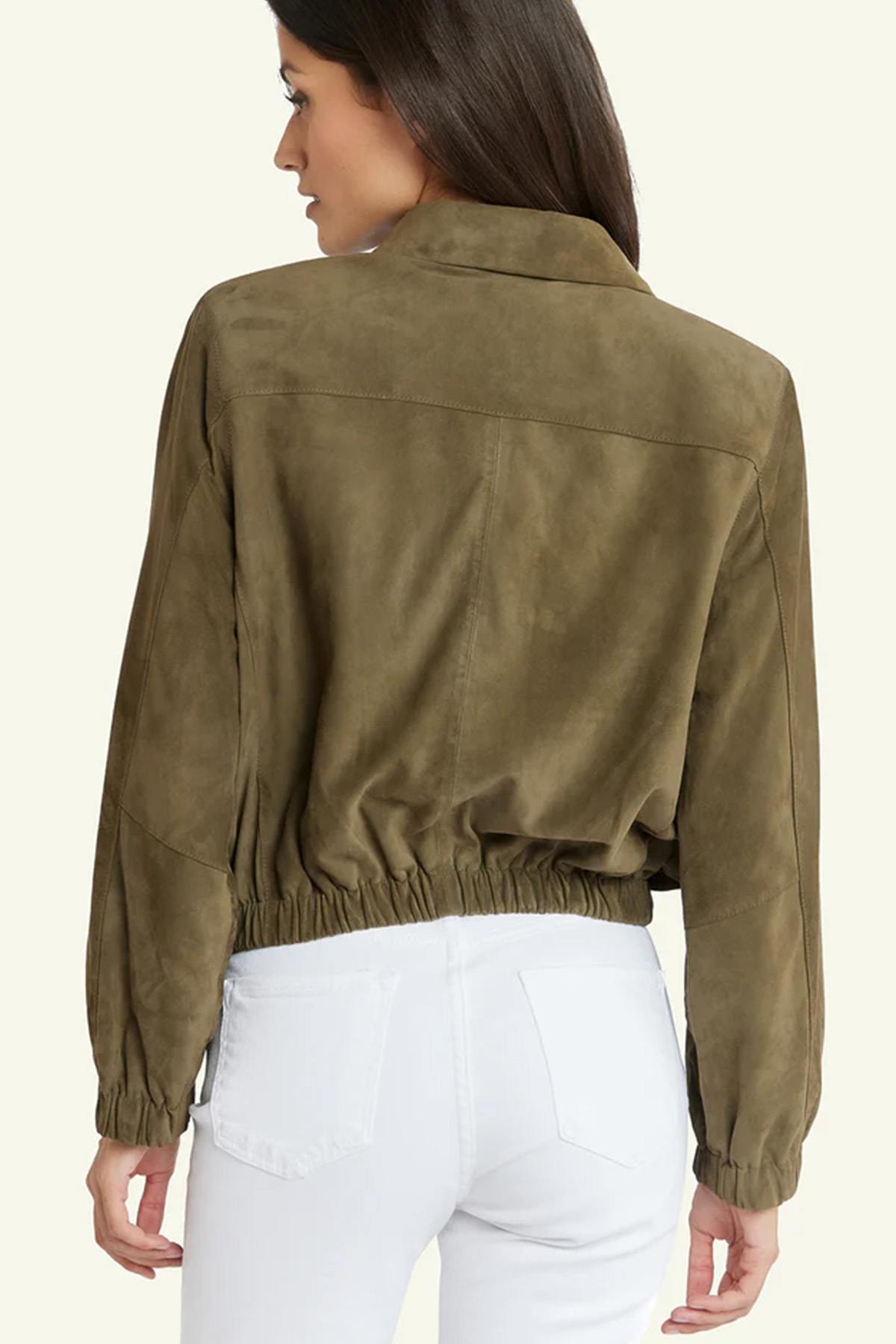 Damen Jacke Serge Pariente CLOTILDE GOAT SUEDE KHAKI — Ansicht 3