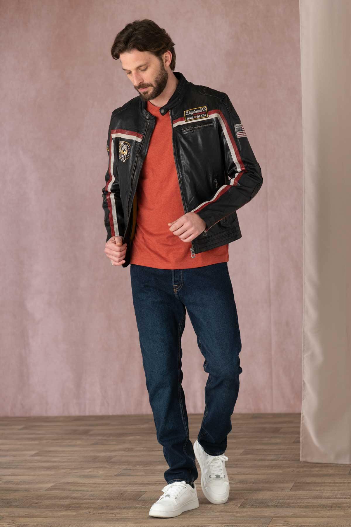 Giacche Uomo Daytona PHILADELPHIA LAMB VITA BLACK/RED — vista 2