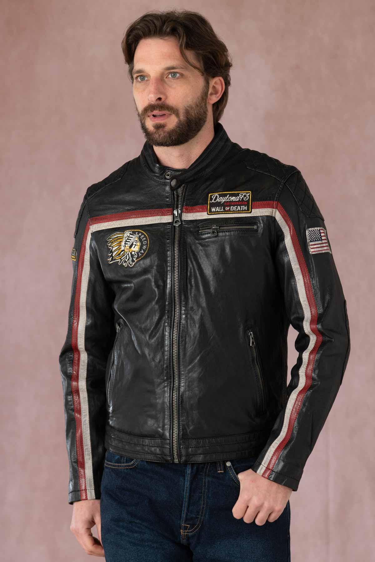 Giacche Uomo Daytona PHILADELPHIA LAMB VITA BLACK/RED — vista 1