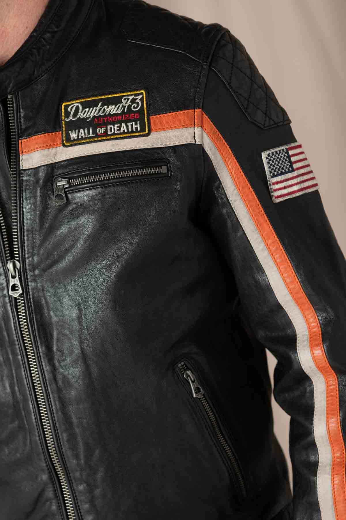 Blouson Homme Daytona PHILADELPHIA LAMB VITA BLACK/ORANGE  — vue 3