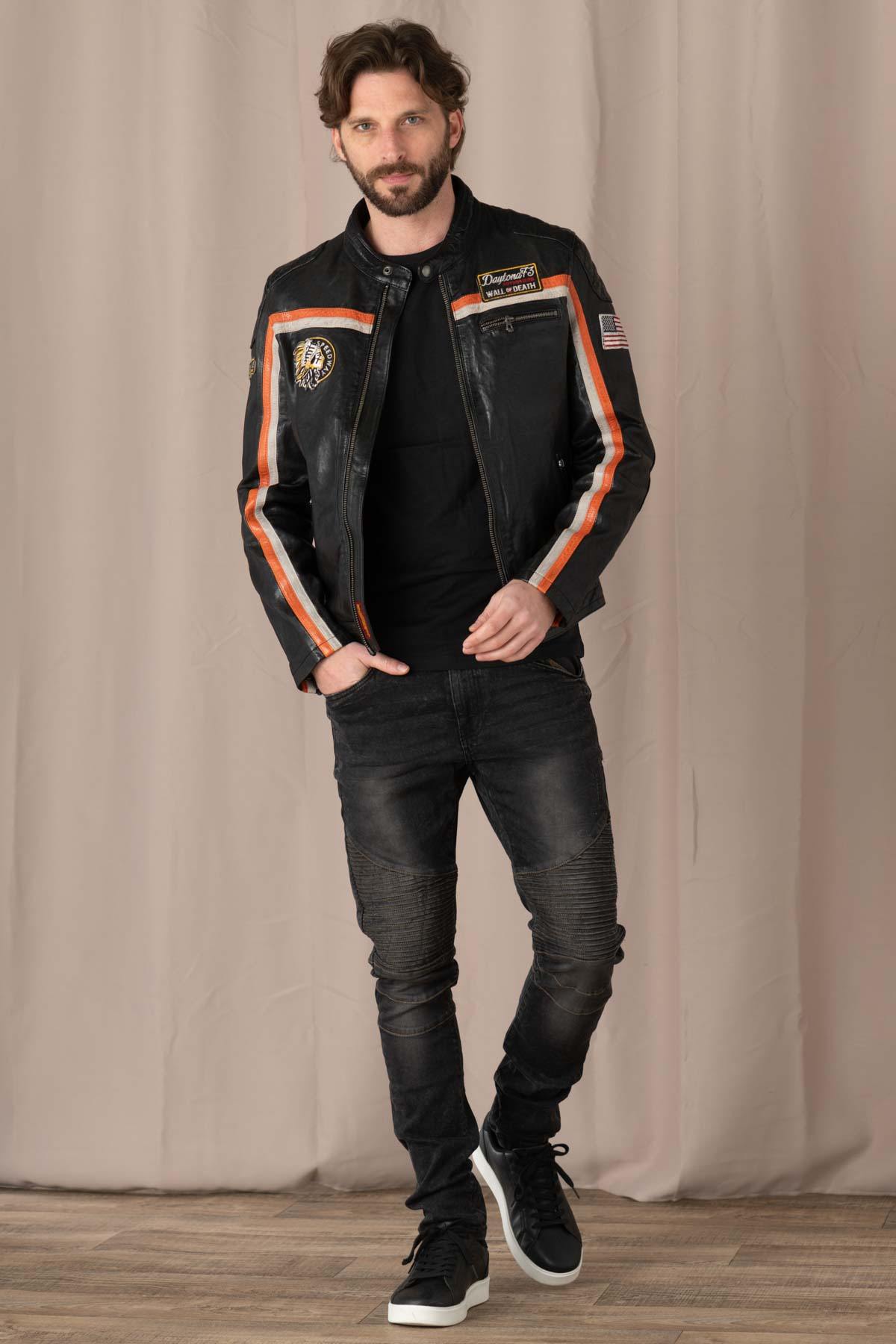 Blouson Homme Daytona PHILADELPHIA LAMB VITA BLACK/ORANGE  — vue 2