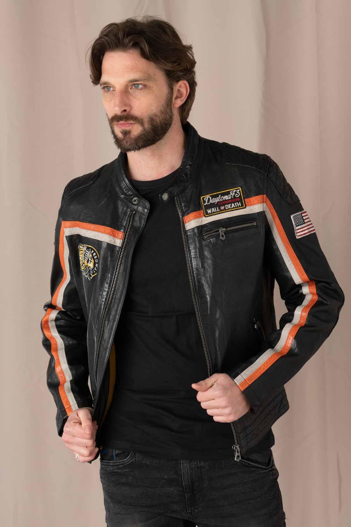Blouson Homme Daytona PHILADELPHIA LAMB VITA BLACK/ORANGE  — vue 4