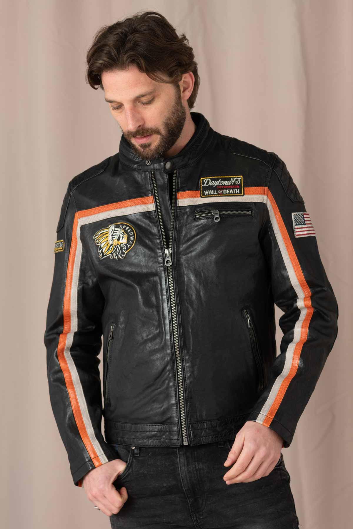 Blouson Homme Daytona PHILADELPHIA LAMB VITA BLACK/ORANGE  — vue 1