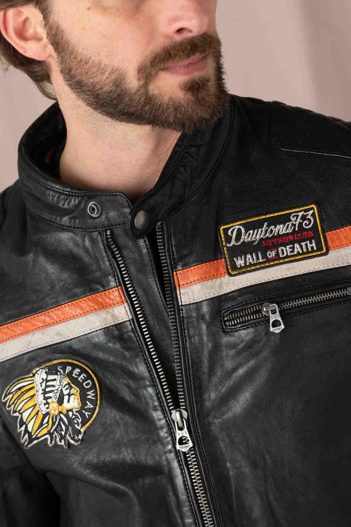 Blouson Homme Daytona PHILADELPHIA LAMB VITA BLACK/ORANGE  — vue 7