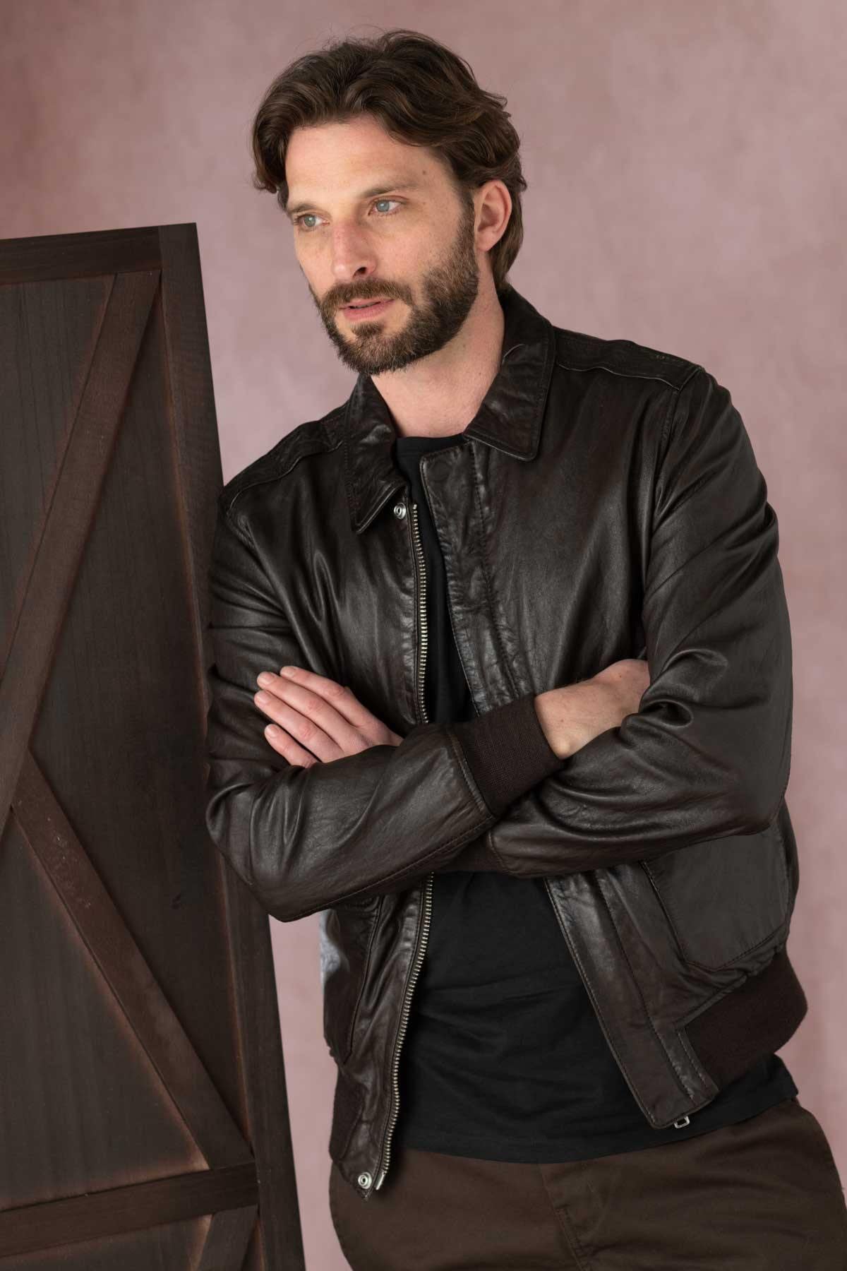 Herren Jacke Schott LCFLIGHTWX BROWN — Ansicht 1