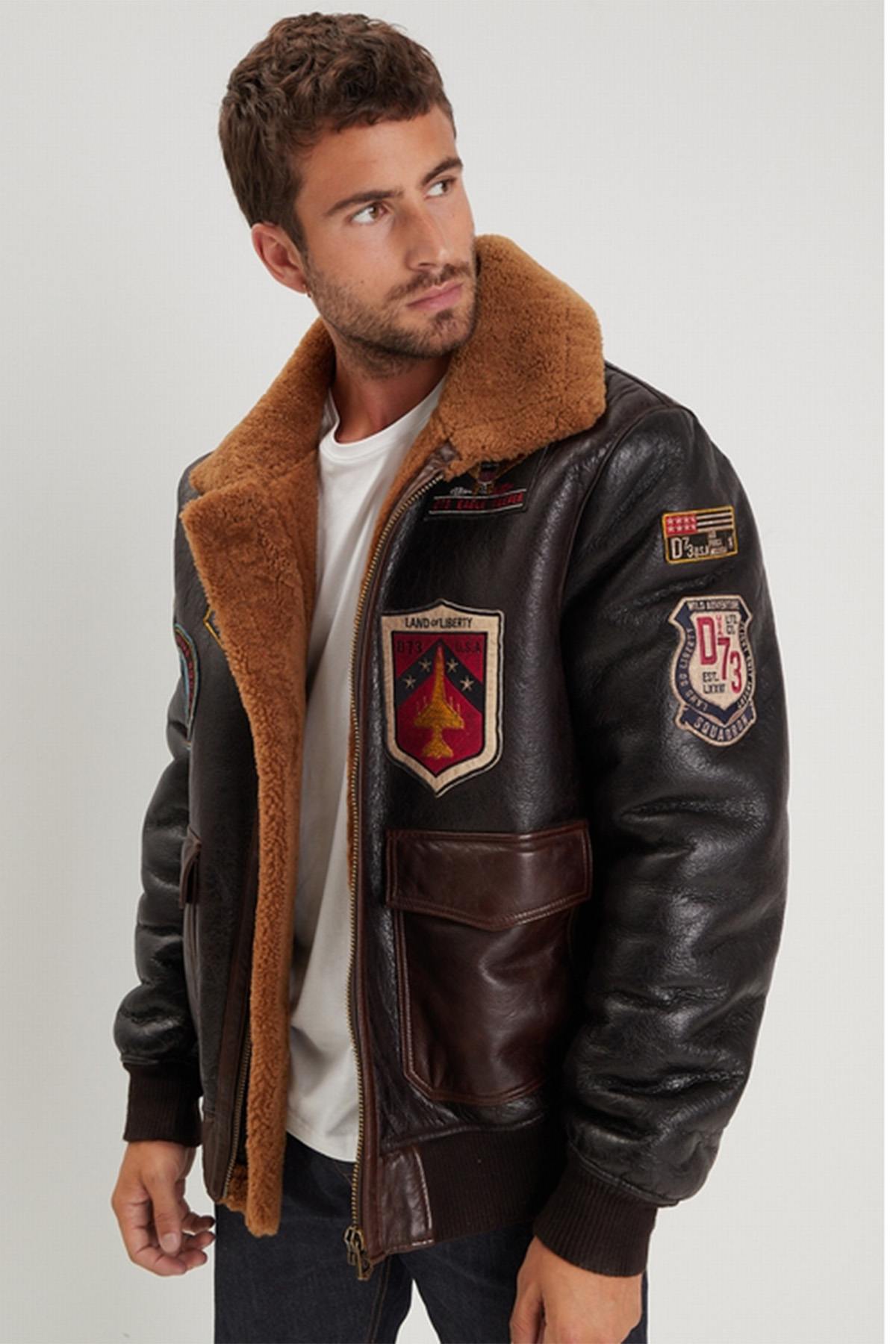 Herren Jacke Daytona JAKE DFH WASH BADGES TOBACCO COGNAC — Ansicht 3