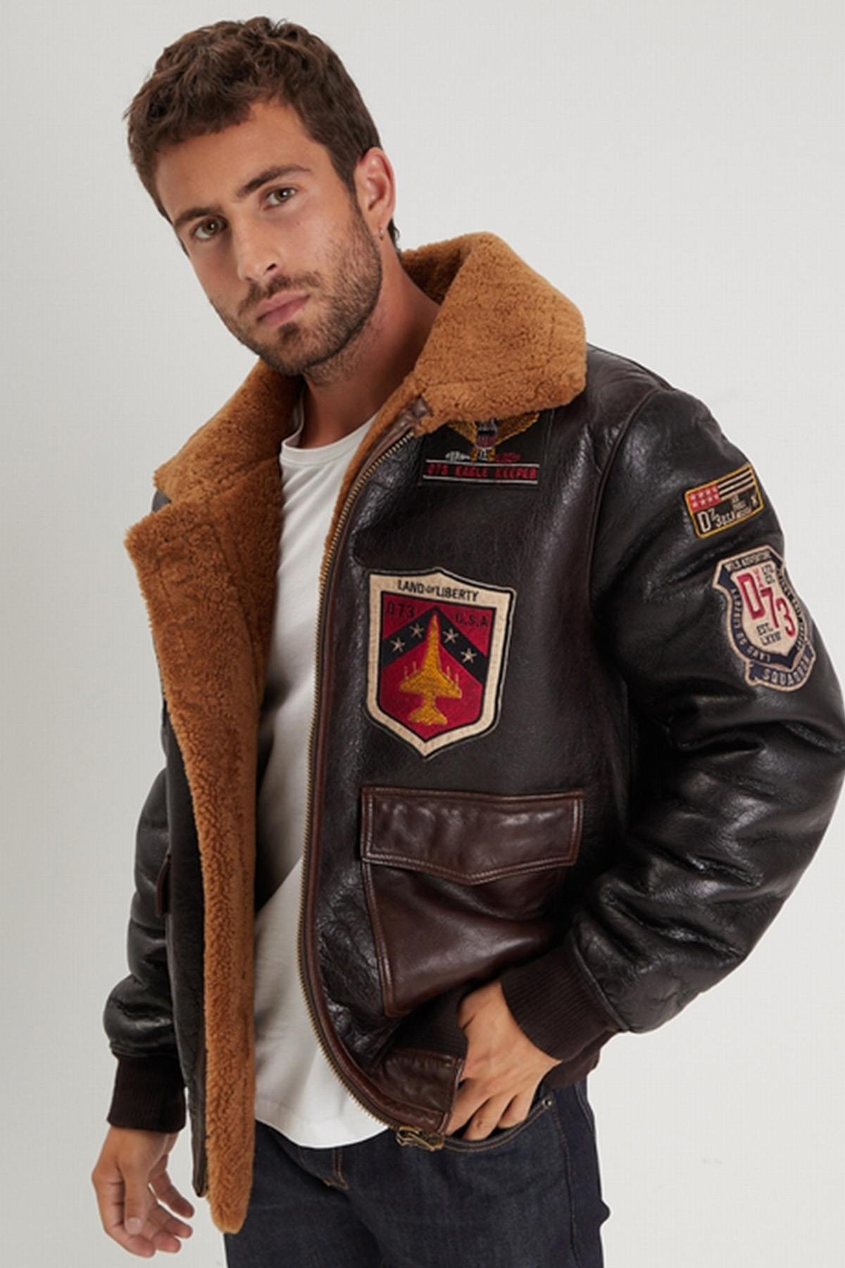 Herren Jacke Daytona JAKE DFH WASH BADGES TOBACCO COGNAC — Ansicht 2