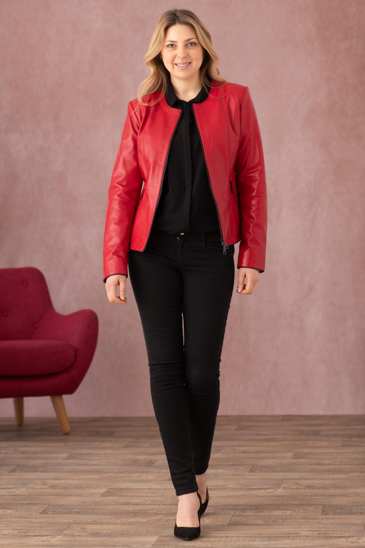 Giacche Donna Cityzen NOOLITA AGNEAU PERLE ROUGE/NOIR — vista 2