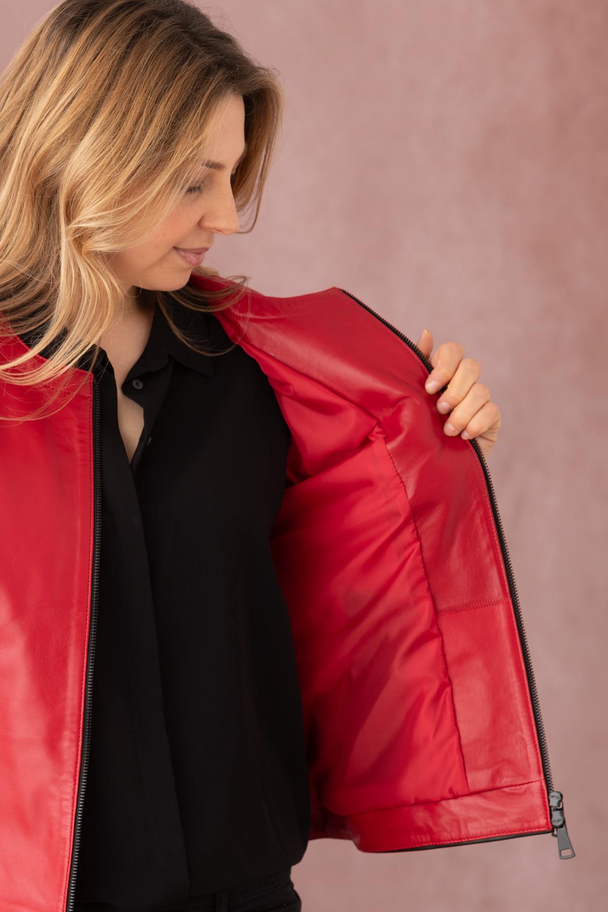 Giacche Donna Cityzen NOOLITA AGNEAU PERLE ROUGE/NOIR — vista 6