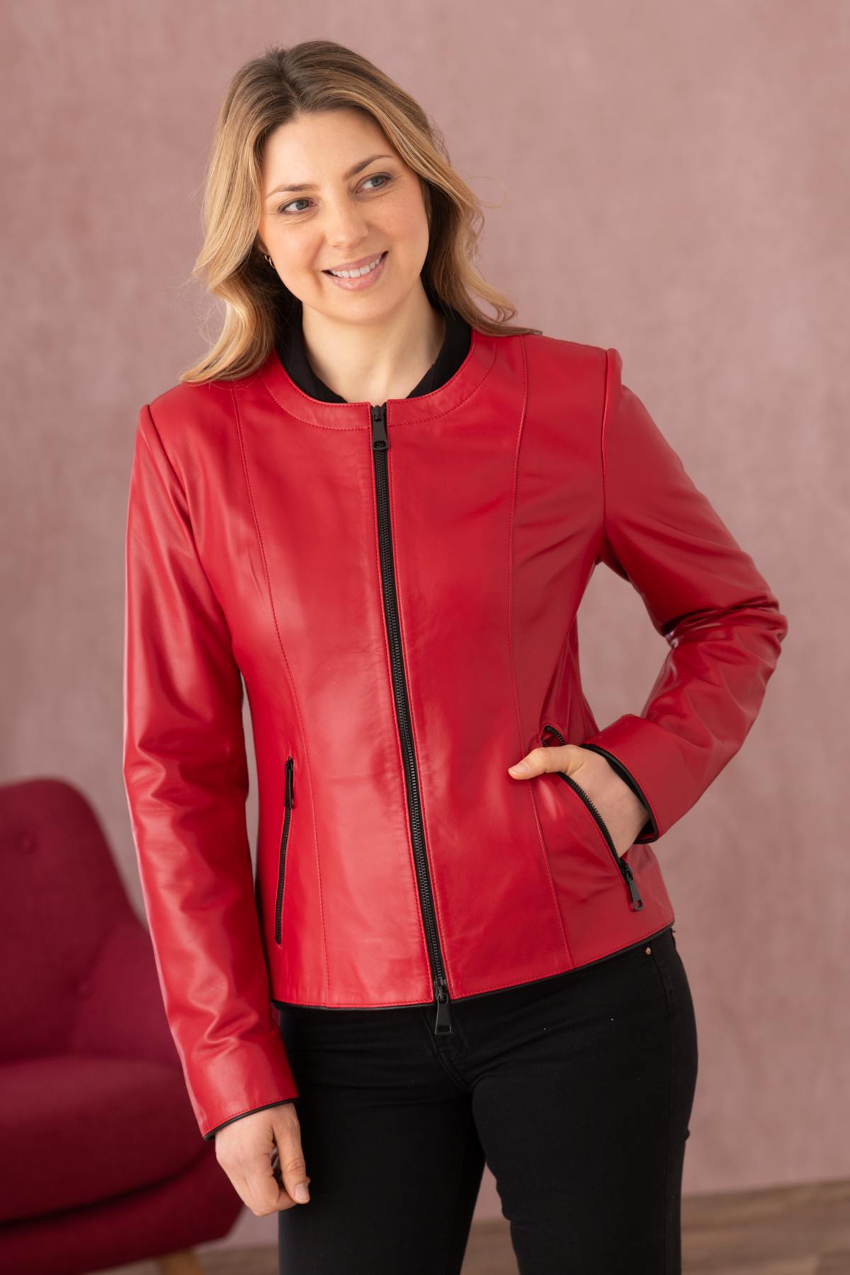 Giacche Donna Cityzen NOOLITA AGNEAU PERLE ROUGE/NOIR — vista 4
