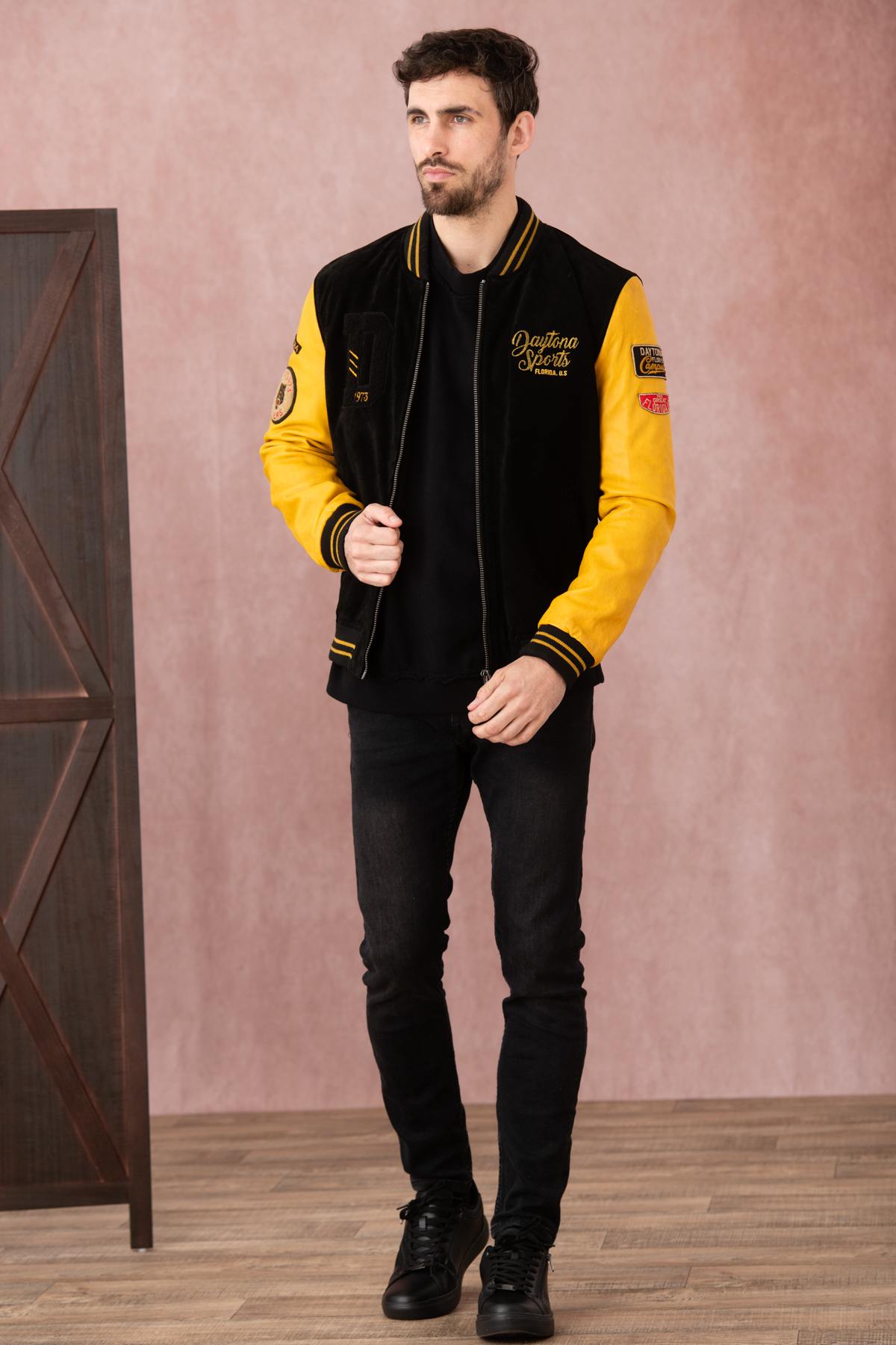Chaqueta Hombre Daytona ACADEMY BUFF SUEDE BLACK YELLOW — vista 7