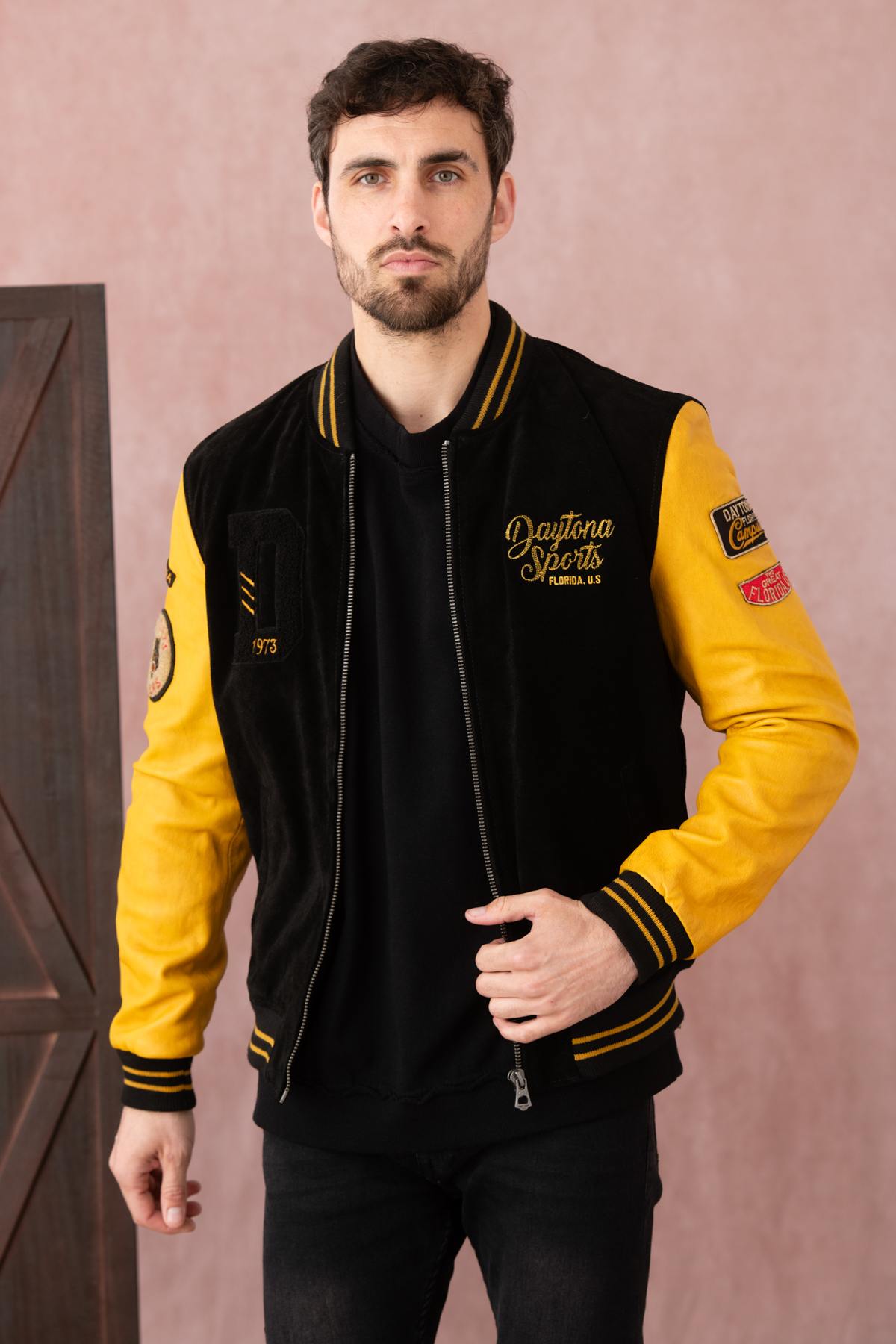 Chaqueta Hombre Daytona ACADEMY BUFF SUEDE BLACK YELLOW — vista 5