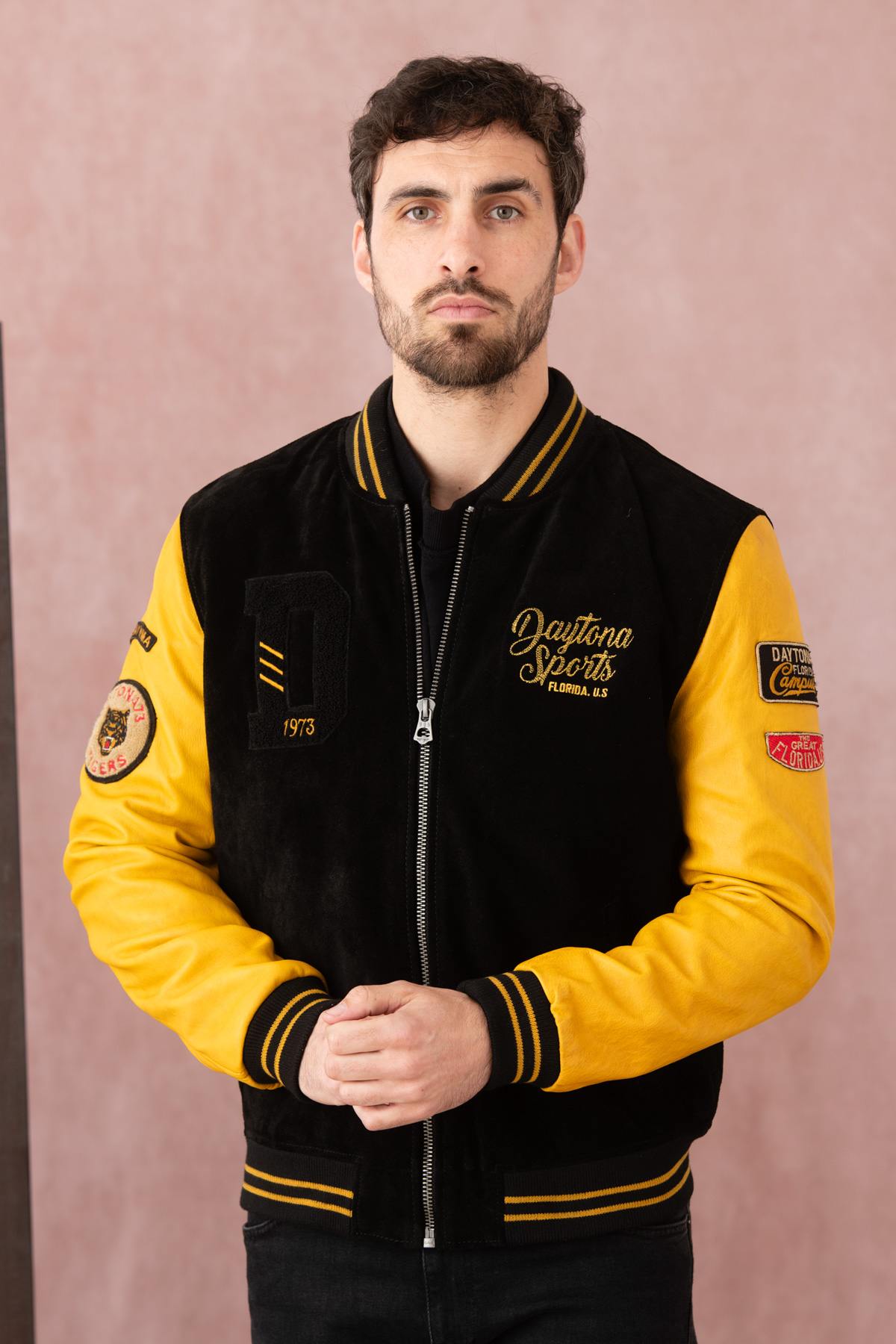 Chaqueta Hombre Daytona ACADEMY BUFF SUEDE BLACK YELLOW — vista 1