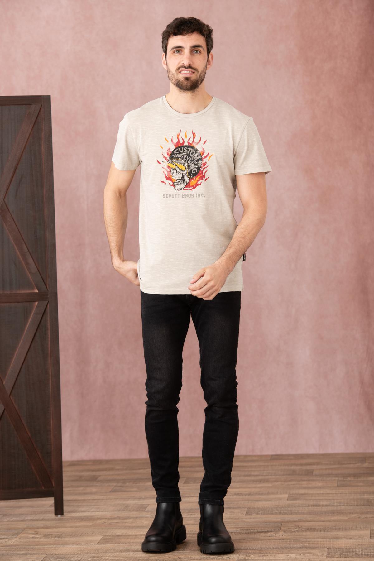 Tee Shirt Homme Schott TSELIS CIMENT — vue 3
