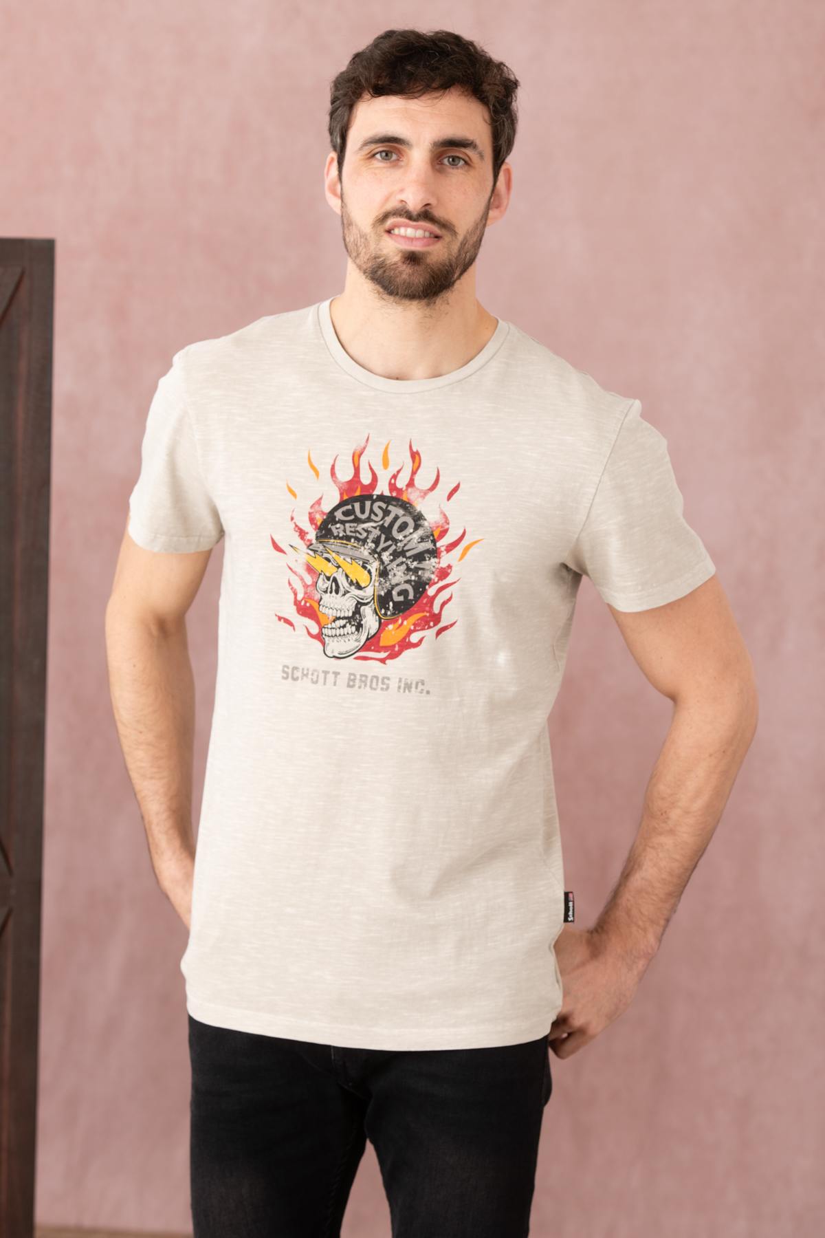 Tee Shirt Homme Schott TSELIS CIMENT — vue 1