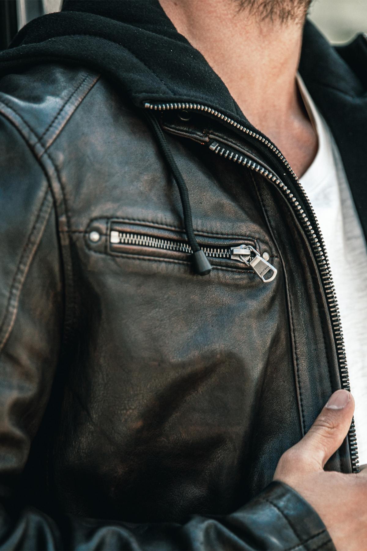 Blouson Homme Daytona WINSTONER SHEEP KANVAL BLACK/COGNAC — vue 9